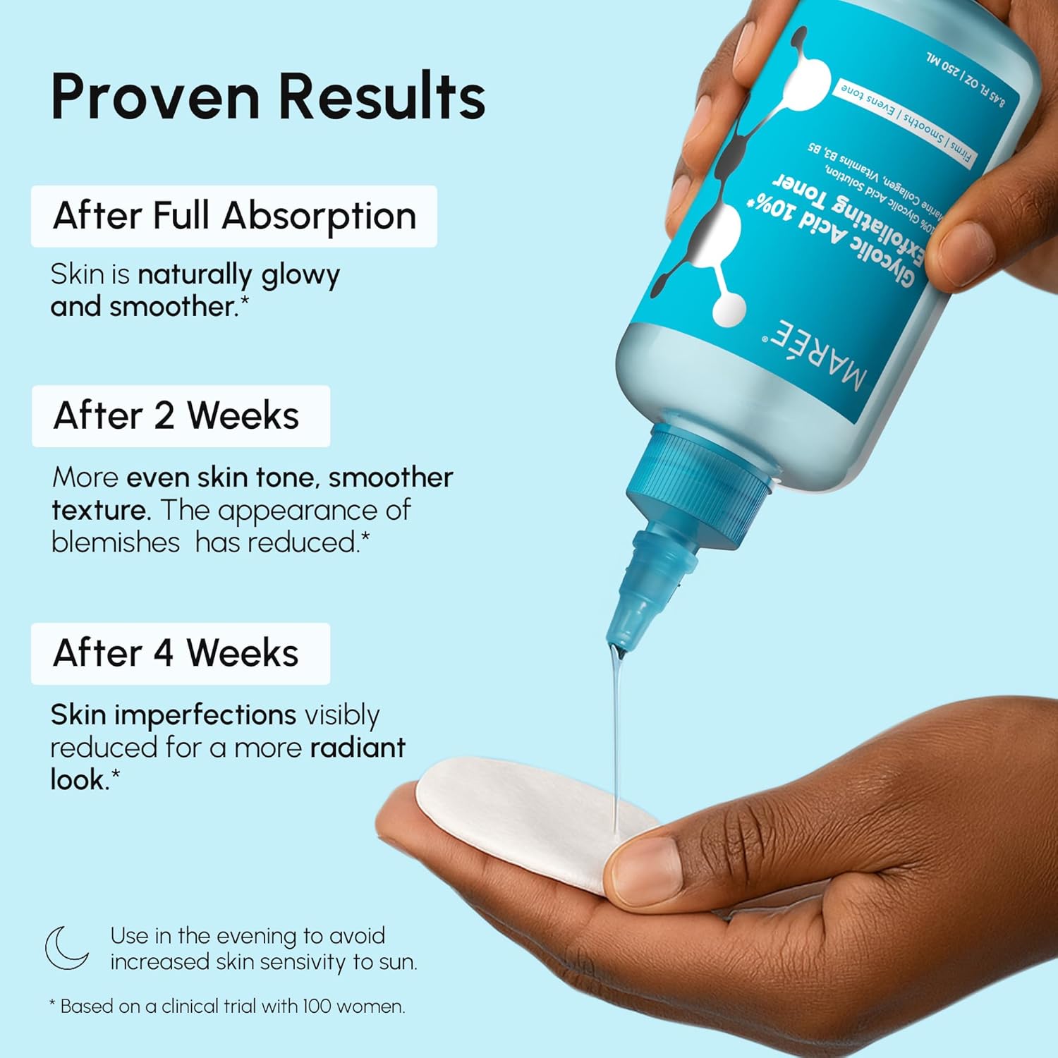 maree glycolic acid toner 10% exfoliating skin brightener for face dark spots acne scars