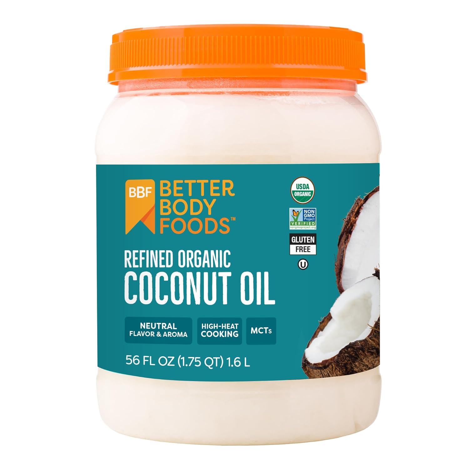 BetterBody Foods Organic Refined Coconut Oil, 56 Fl Oz, All Purpose Cooking Oil
