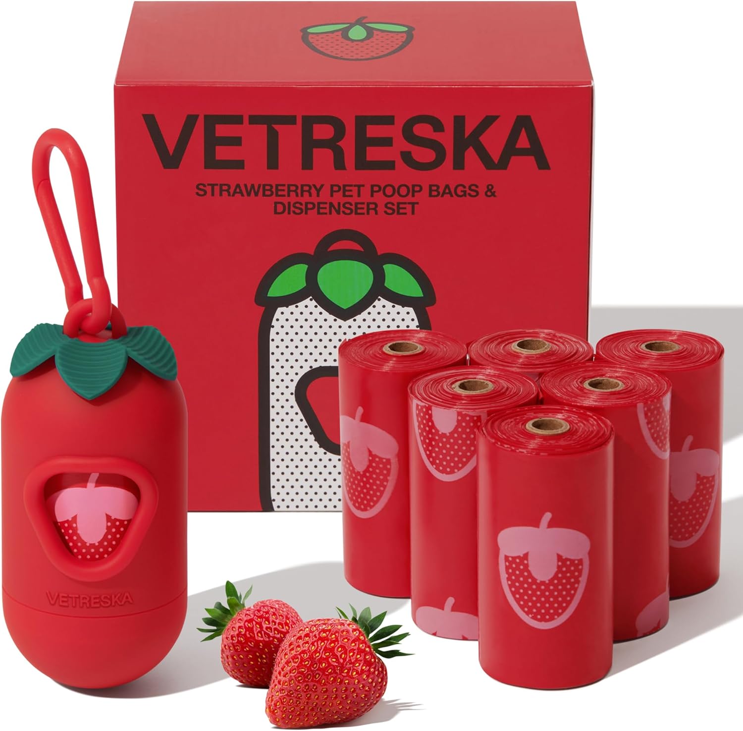 vetreska dog poop bag dispenser with cherry blossom scented bags and holder, pink