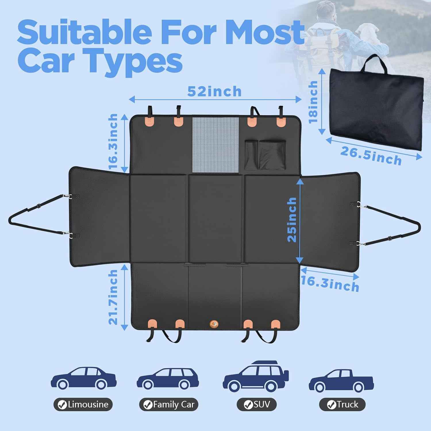 Back Seat Extender for Dogs, Waterproof Dog Car Seat Cover for Back Seat with Hard Bottom, 2026 Upgraded Material, Anti Scratch, Safer, Easy to Use and Clean, Holds 400lbs