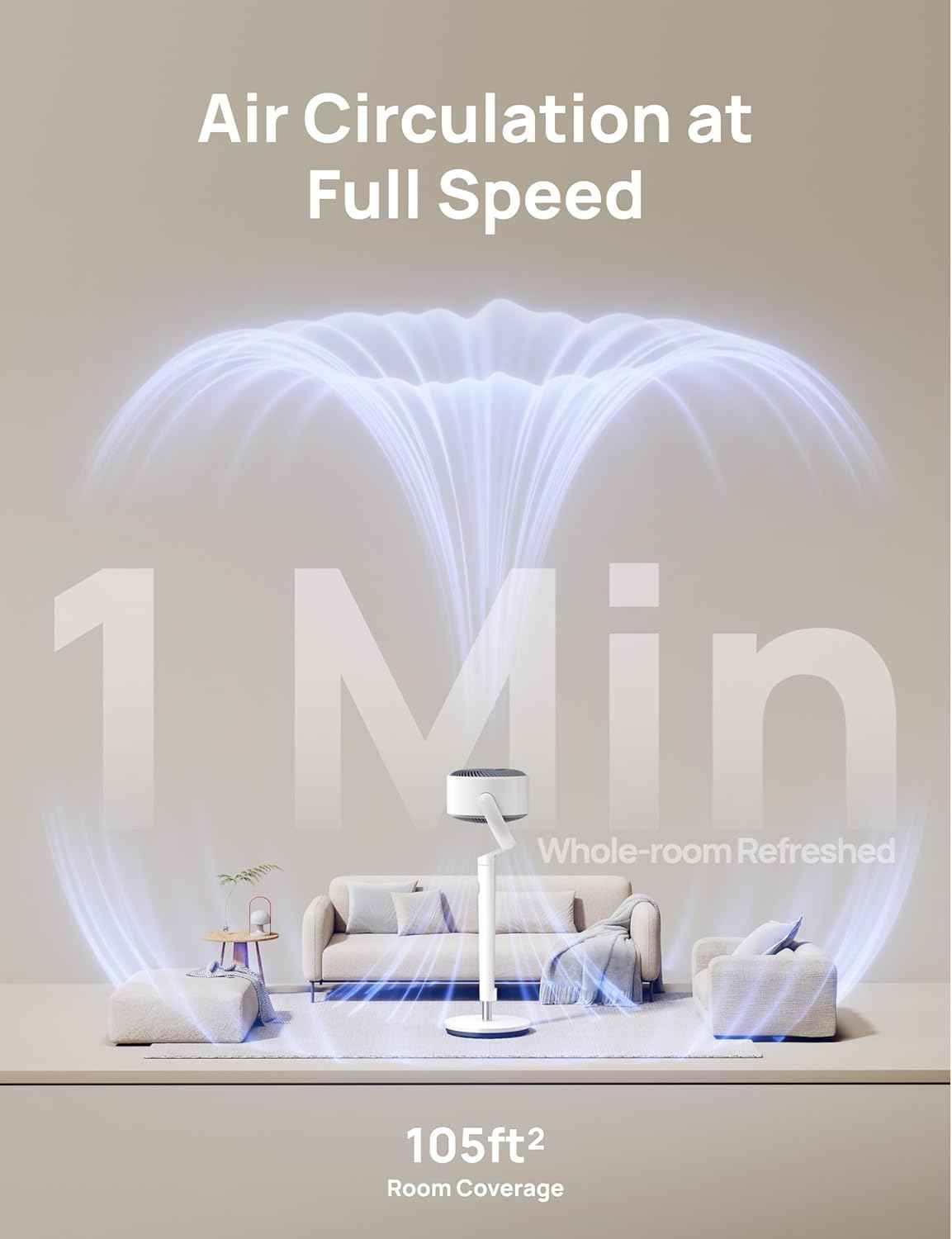 Dreo Smart Fan for Bedroom, 120° +120° Omni-Directional Oscillating Fans, 90ft Quiet Pedestal Fan with RGB Light, 9 Speeds, 6 Modes, 20dB, 8H Timer, Wi-Fi/Voice/Alexa, 37-42" Floor Fans with Remote