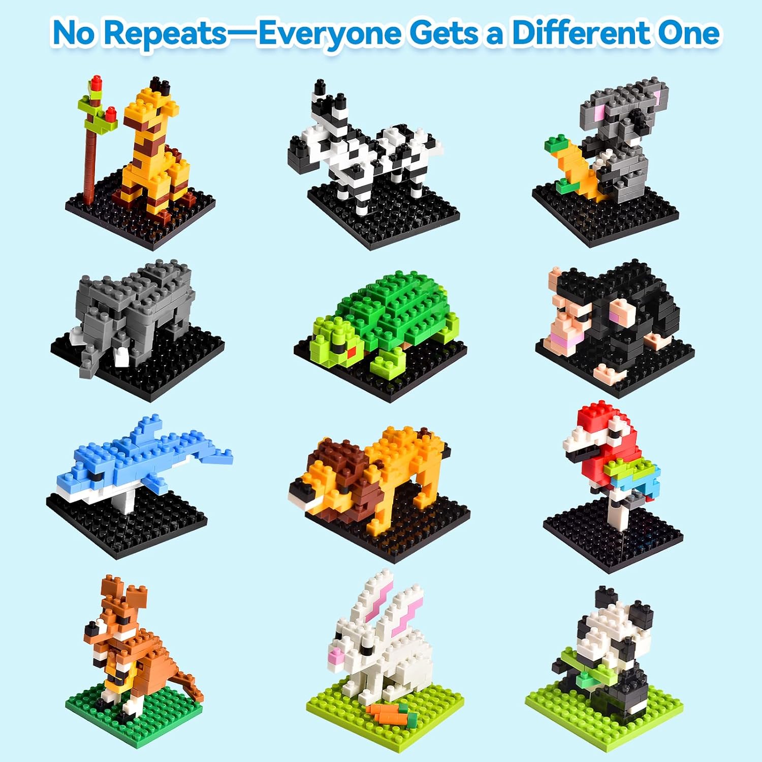 FUN LITTLE TOYS Mini Animal Building Blocks – 12 Pack, No Duplicates, Individually Boxed Zoo Sets for Kids 6-12, Party Favors, Classroom Prizes, Goodie Bag Stuffers & Easter Egg Fillers