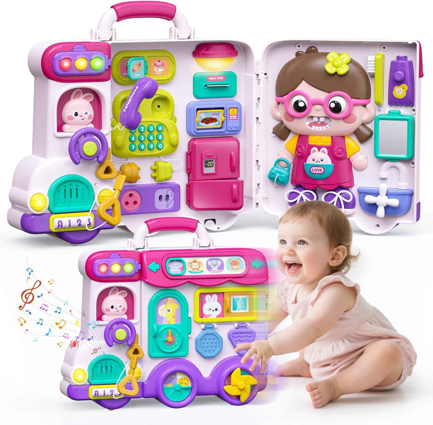 54-in-1 English & Spanish Busy Board Montessori Toys Gift for 1 2 Year Old Boys, Educational Montessori Toddler Boys Toys, Christmas Toys Gifts Toy for 1 Year Old Boy,1 2 Year Old Boy Toys Gifts