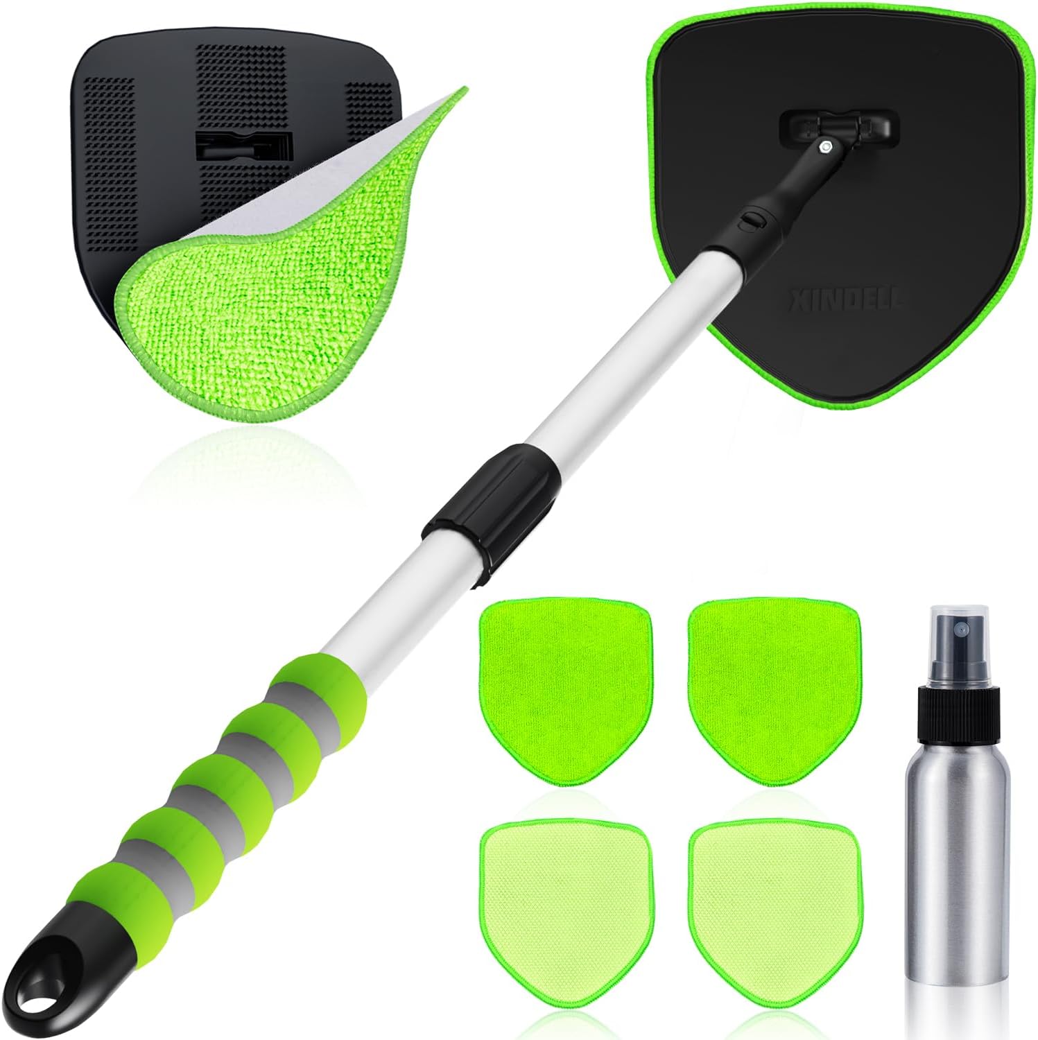 xin dell extendable windshield cleaner for car with pivot head and reusable microfiber pads