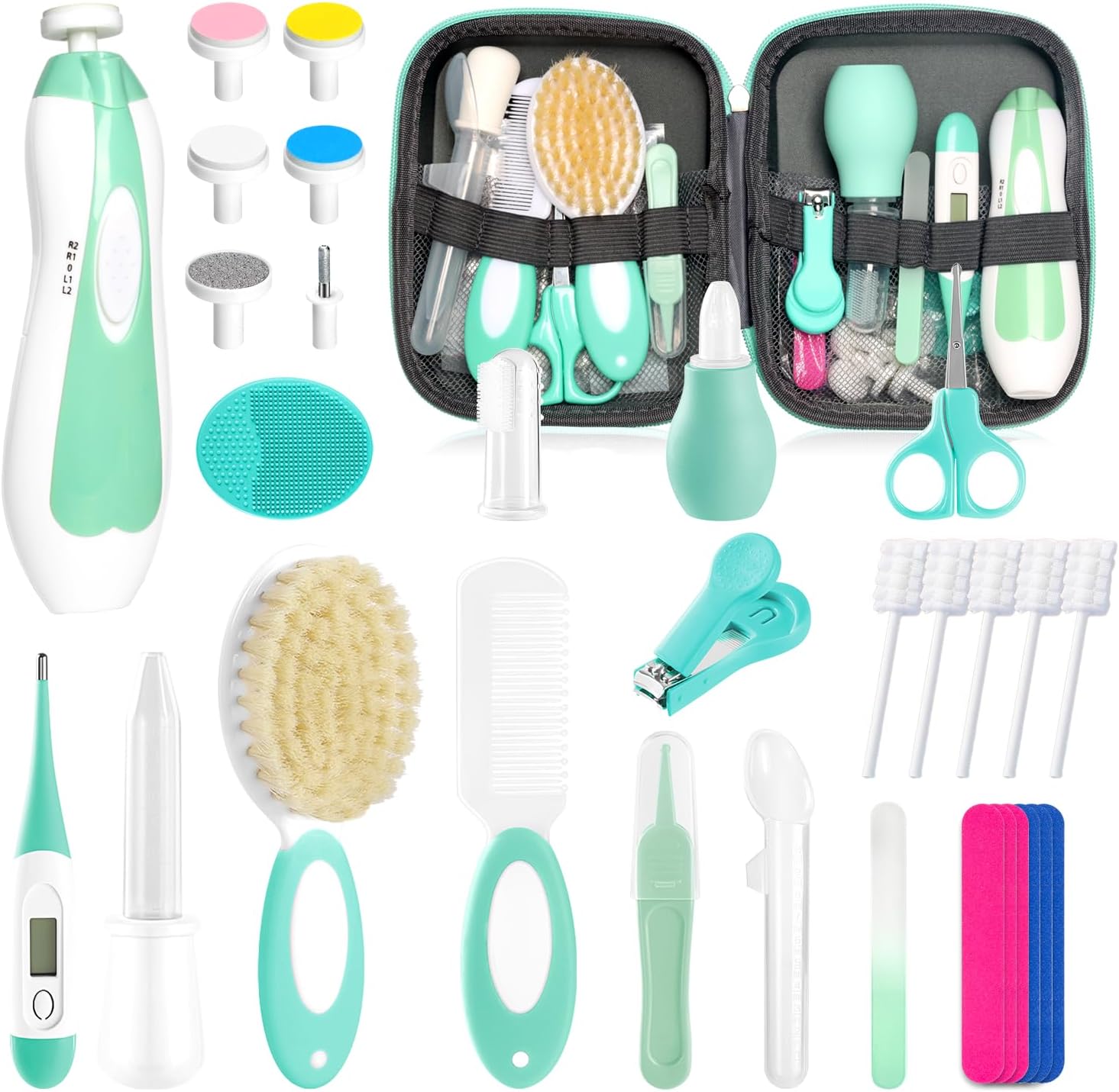 POPYJAN 24PCS Baby Grooming & Health Kit, Newborn Nursery Health Care Set, Baby Care Product, Grey White