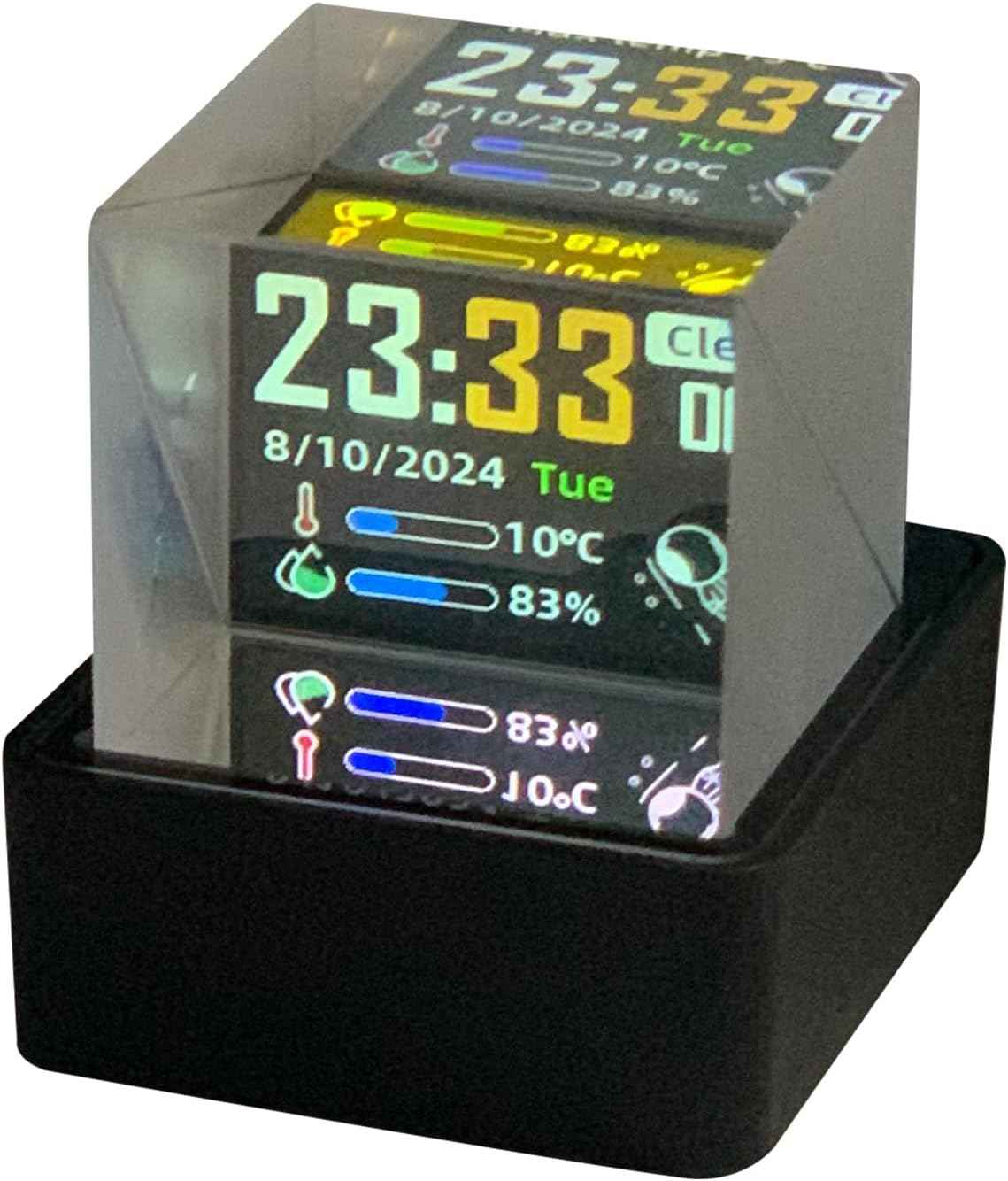 HolaCube WiFi Holographic Crystal 3D Photo Display, Smart Weather Station & Digital Clock with GIF Animations and Electronic Image Album Player for Desktop/Car Décor (Black Base)