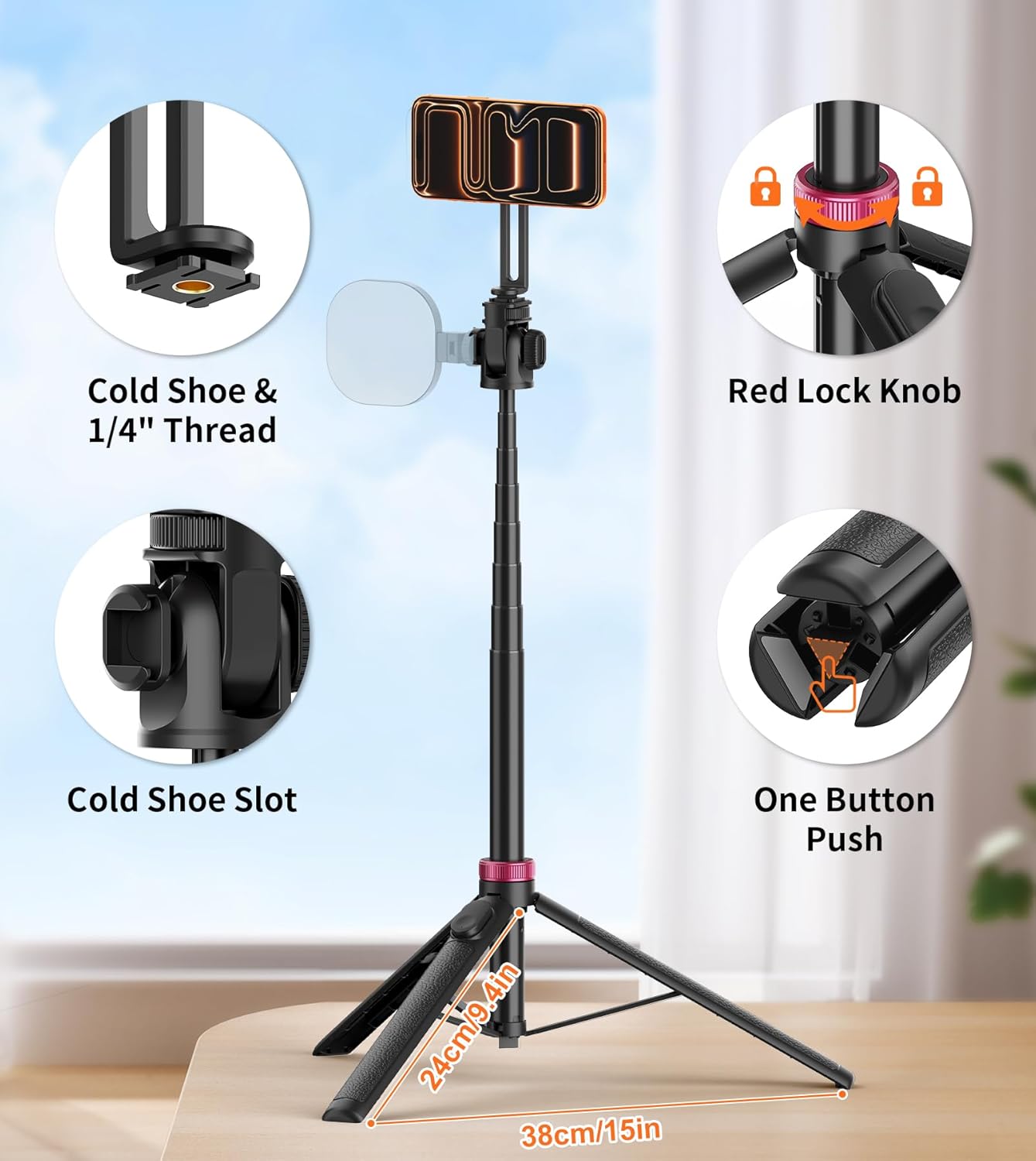 69" Magnetic Phone Tripod Head for All Phones,Selfie Stick Monopod for Magsafe with Remote & Phone Mount Adapter,Portable Tripod for iPhone/Android,Camera Accessory Kits,Photo,Vlogging,Travel