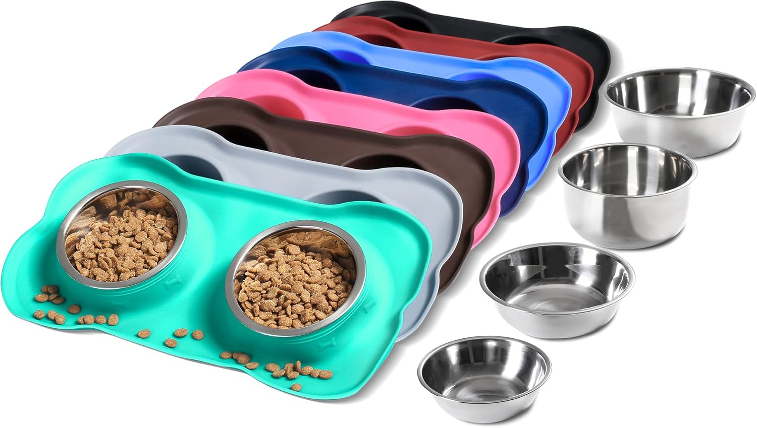 hubulk pet dog bowls 2 stainless steel no spill non skid silicone mat pet food scoop water feeder for small medium large dogs cats