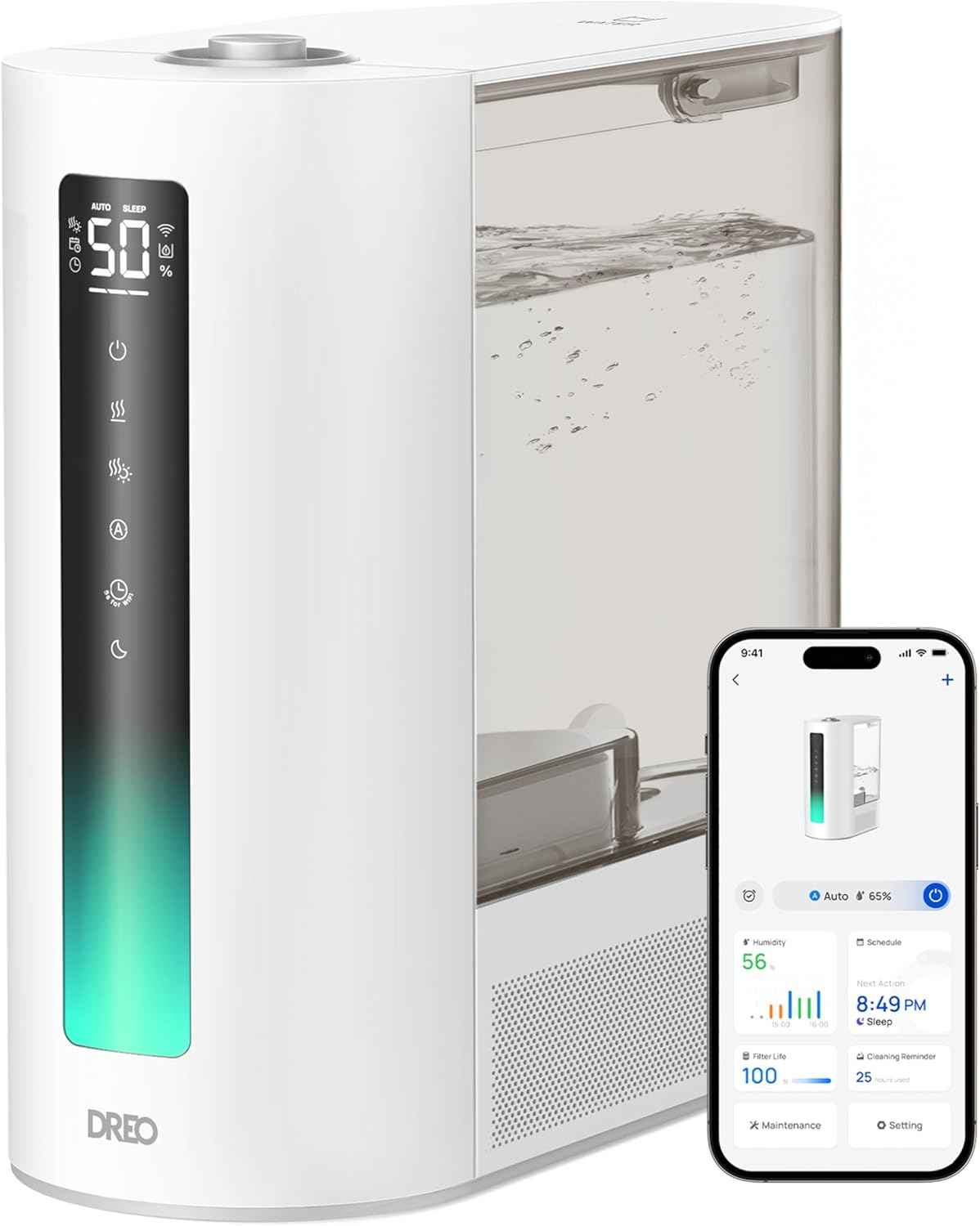 DREO 6L Humidifiers for Bedroom, Smart Warm & Cool Mist for Large Room, 60Hr Quiet Runtime for Baby, Plant, Humidity Sensor, Indicator Light, 12H Timer, Google/Alexa, HM713S