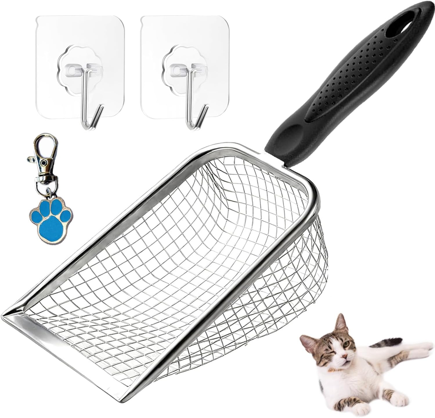 itPlus Stainless Steel Cat Litter Scoop with Mesh Scooper Long Handle Shovel Sifter for Clumping Litter