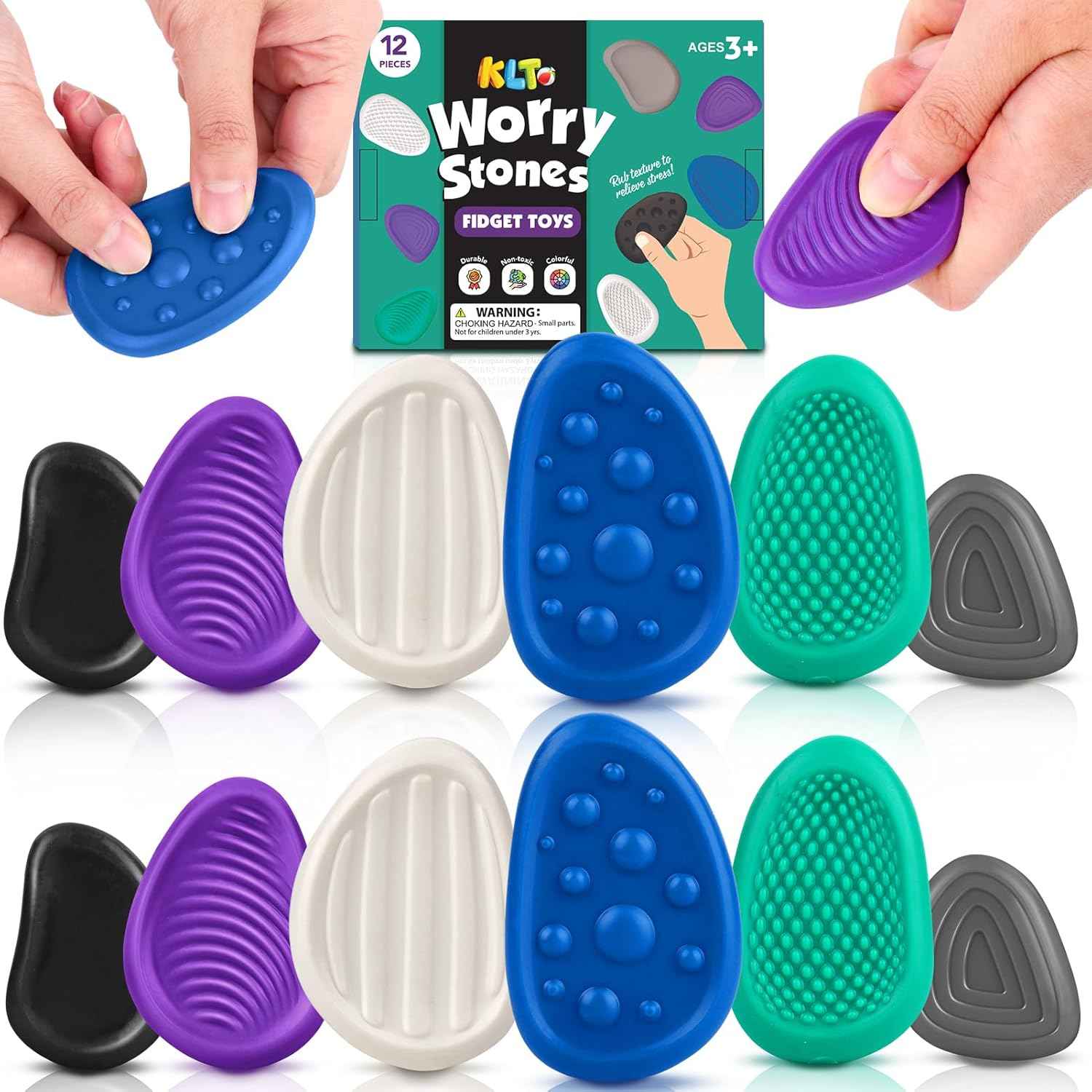 Fidget Toys Adults Sensory Stone: 6 Pack Textured Worry Stone for Autism Kids Calming Down - Fidget Stress Toys for Anxiety Relief - Small Students Prizes Fidget Toys