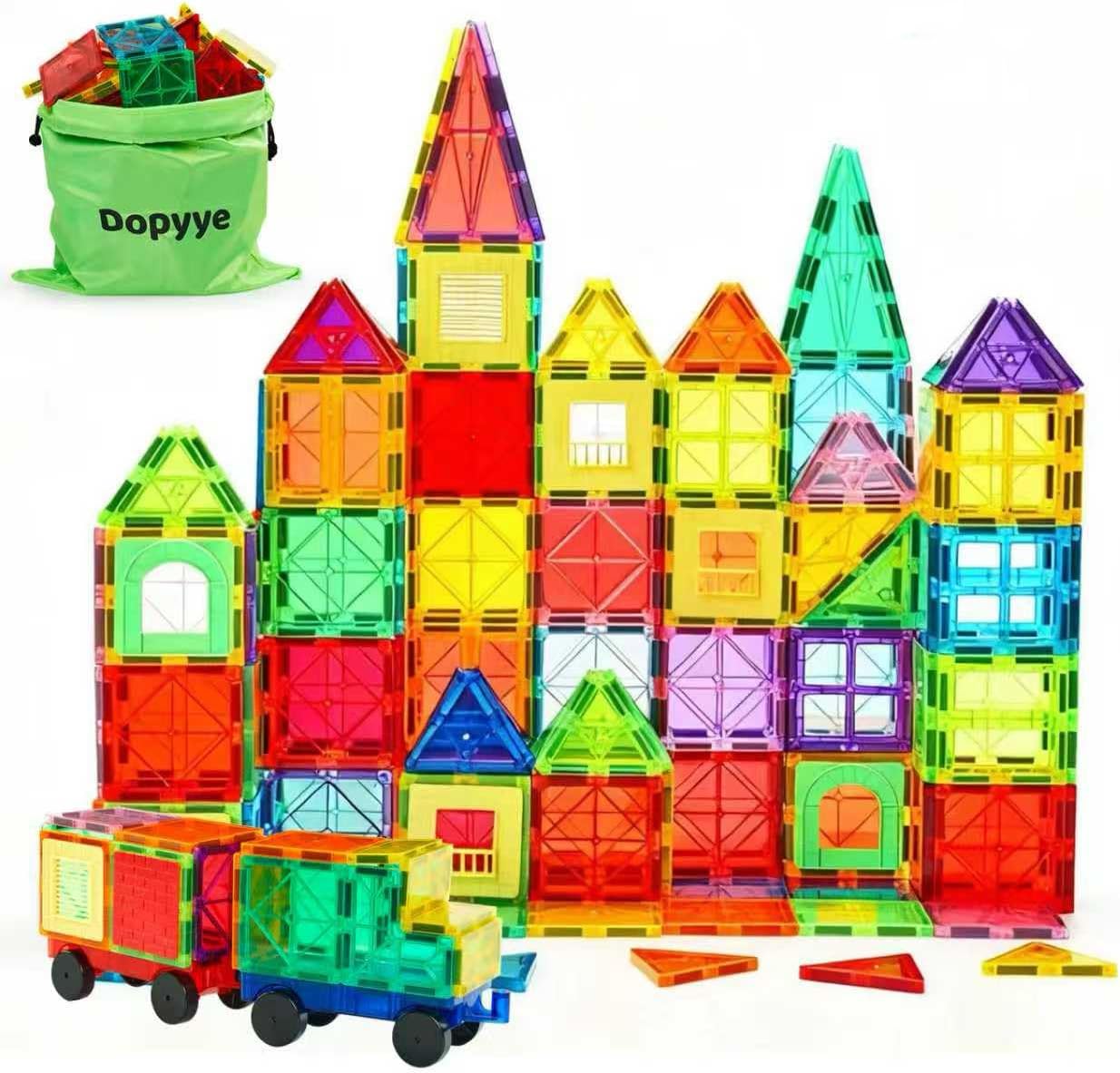 Dopyye Magnetic Building Tiles for Kids, 100 PCS Magnetic Blocks with Storage Bag, Magnet Tiles STEM Educational Stacking Toys Gift for Toddler Ages 3 4 5 6 7 8 9