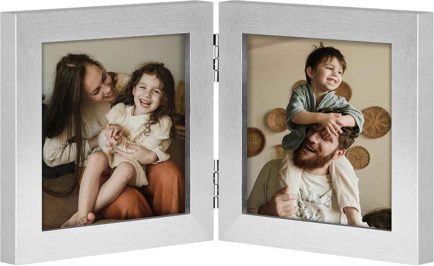 decorUhome Double 4x6 Picture Frame Vertical, Engineered Wood Bifold Photo Frame with Plexiglass for Tabletop Display, 4x6, Black