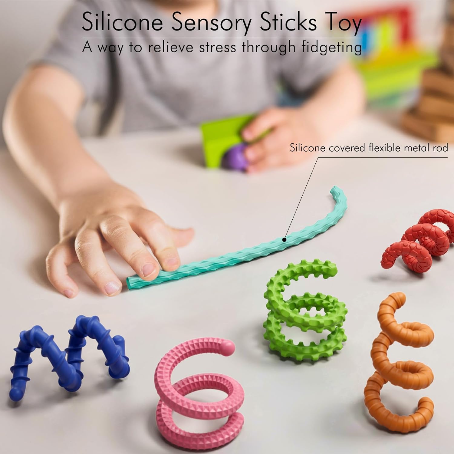 Sensory Fidget Toys for Kids Adults,6PCS Flexible Fidget Sticks for Stress Anxiety Autistic ADHD, Calm Down Travel Airplane Classroom Students Prizes Toys, Stocking Stuffers for Teens Boys Girls
