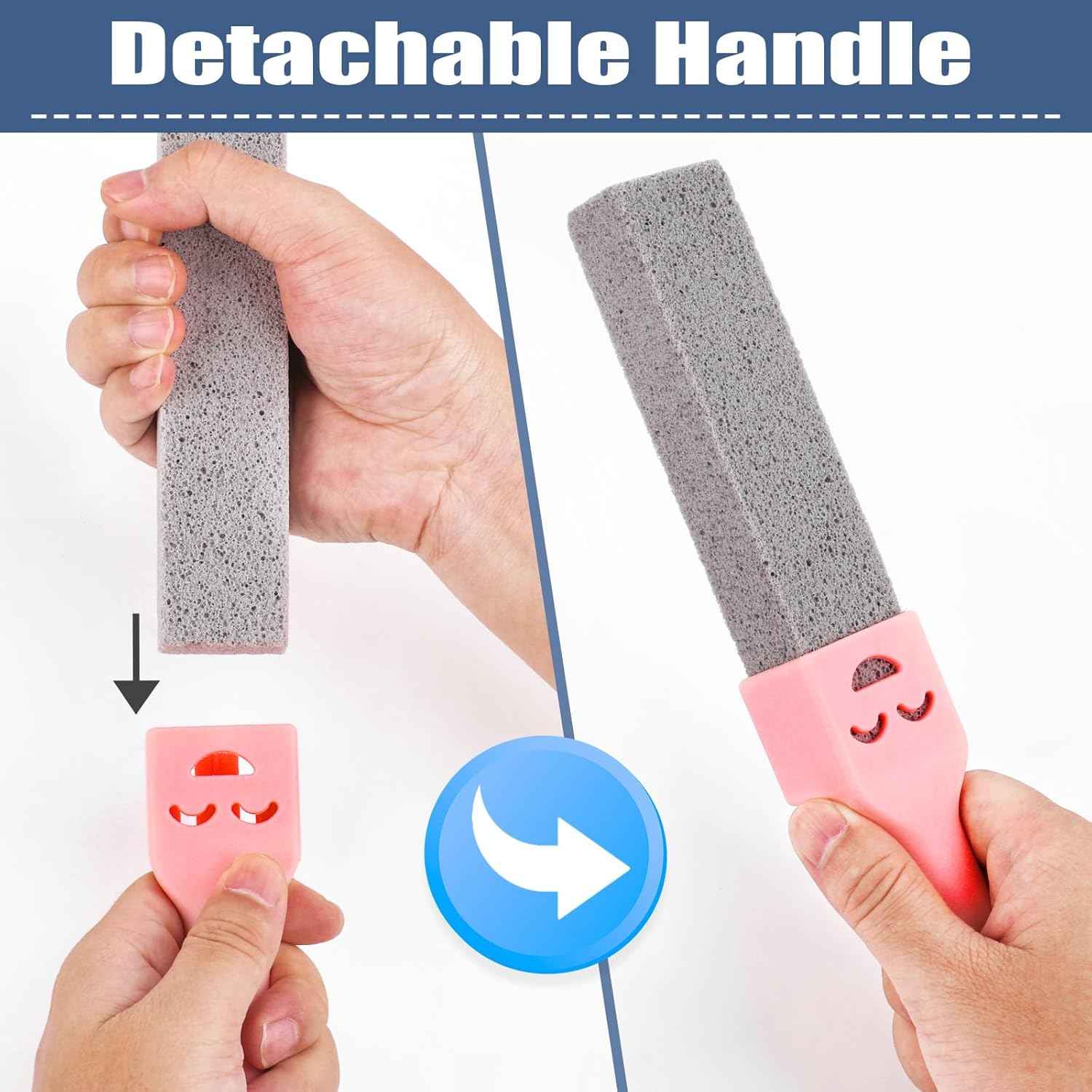Navona 8 Pack Pumice Stone Scouring Sticks with 2 Universal Handles, Grey Pumice Stone Cleaner for Cleaning Toilets, Bathrooms, Kitchens, Spas and Pools