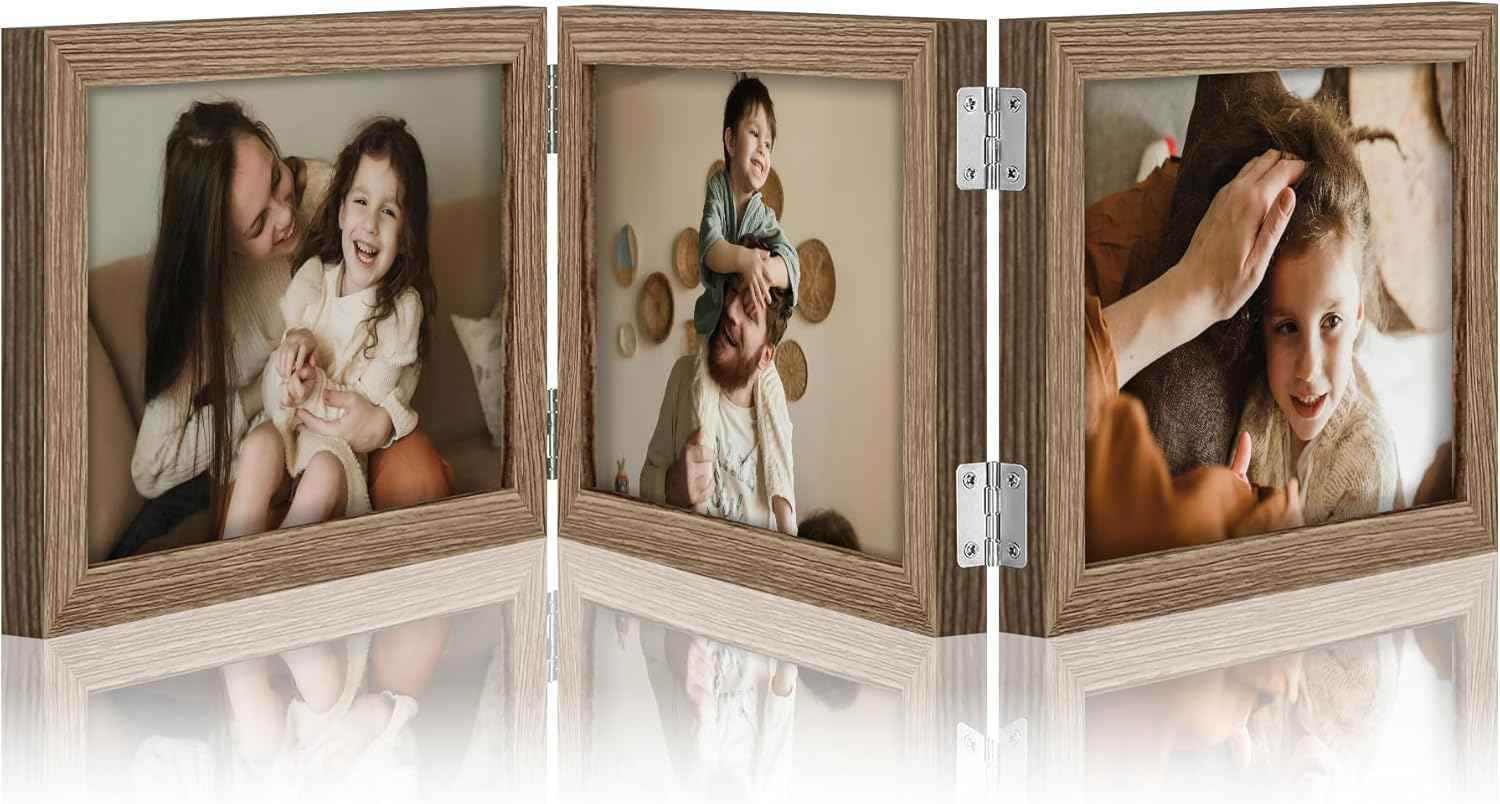 decorUhome Triple 4x6 Picture Frame Vertical, Engineered Wood Trifold Photo Frame with Plexiglass for Tabletop Display, 4x6, Black
