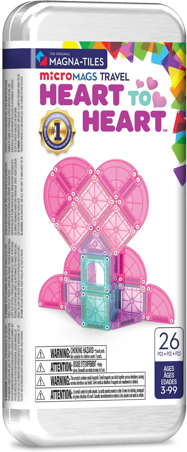 MAGNA-TILES microMAGS 26-Piece Heart to Heart Travel Set, The Original Magnetic Building Brand