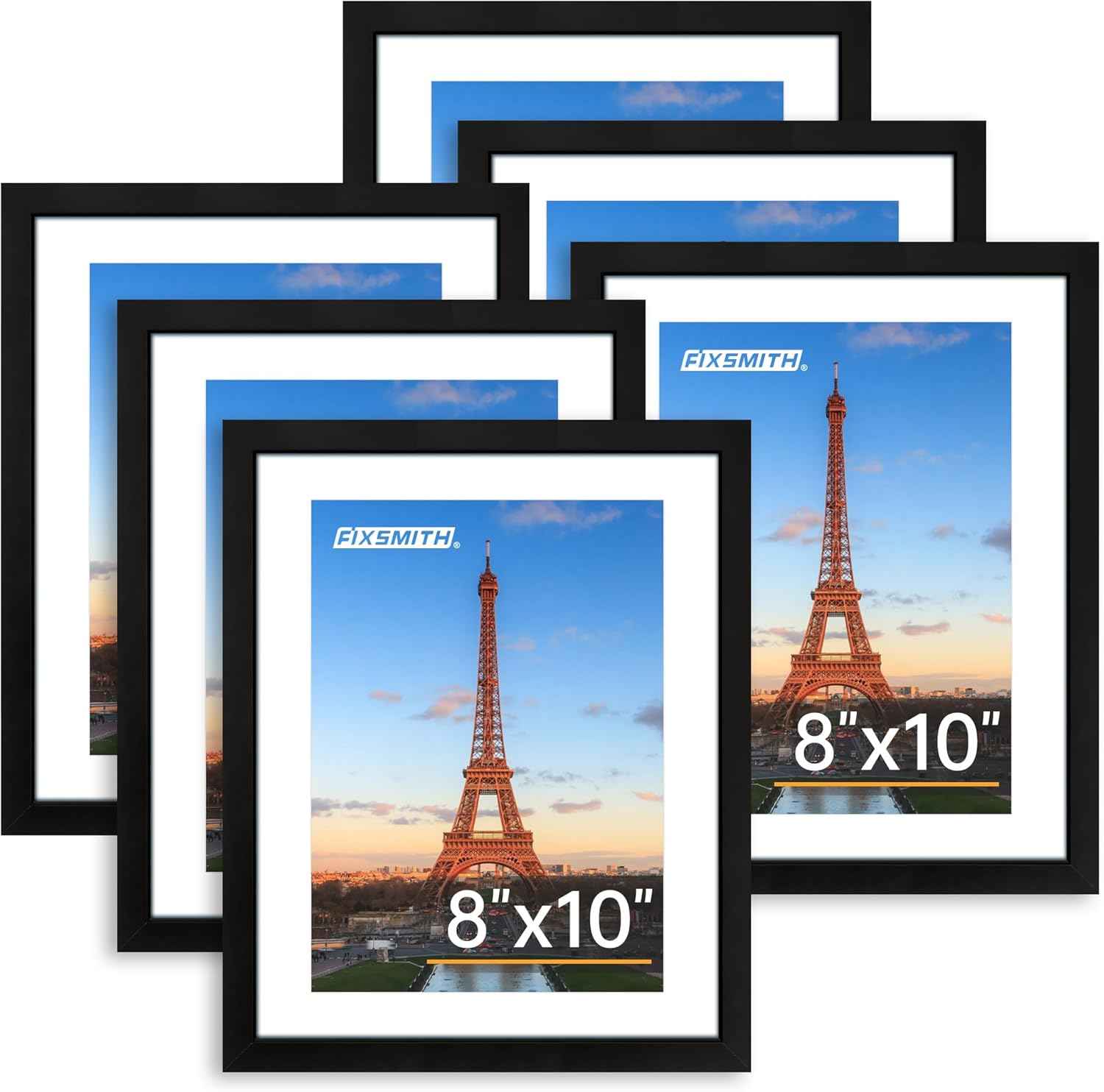 FIXSMITH 8x10 Picture Frame Set of 2, Photo Frame with HD Plexiglass, Display Pictures 5x7 with Mat or 8x10 Without Mat Multi Picture Frames Collage for Tabletop or Wall Display, Black