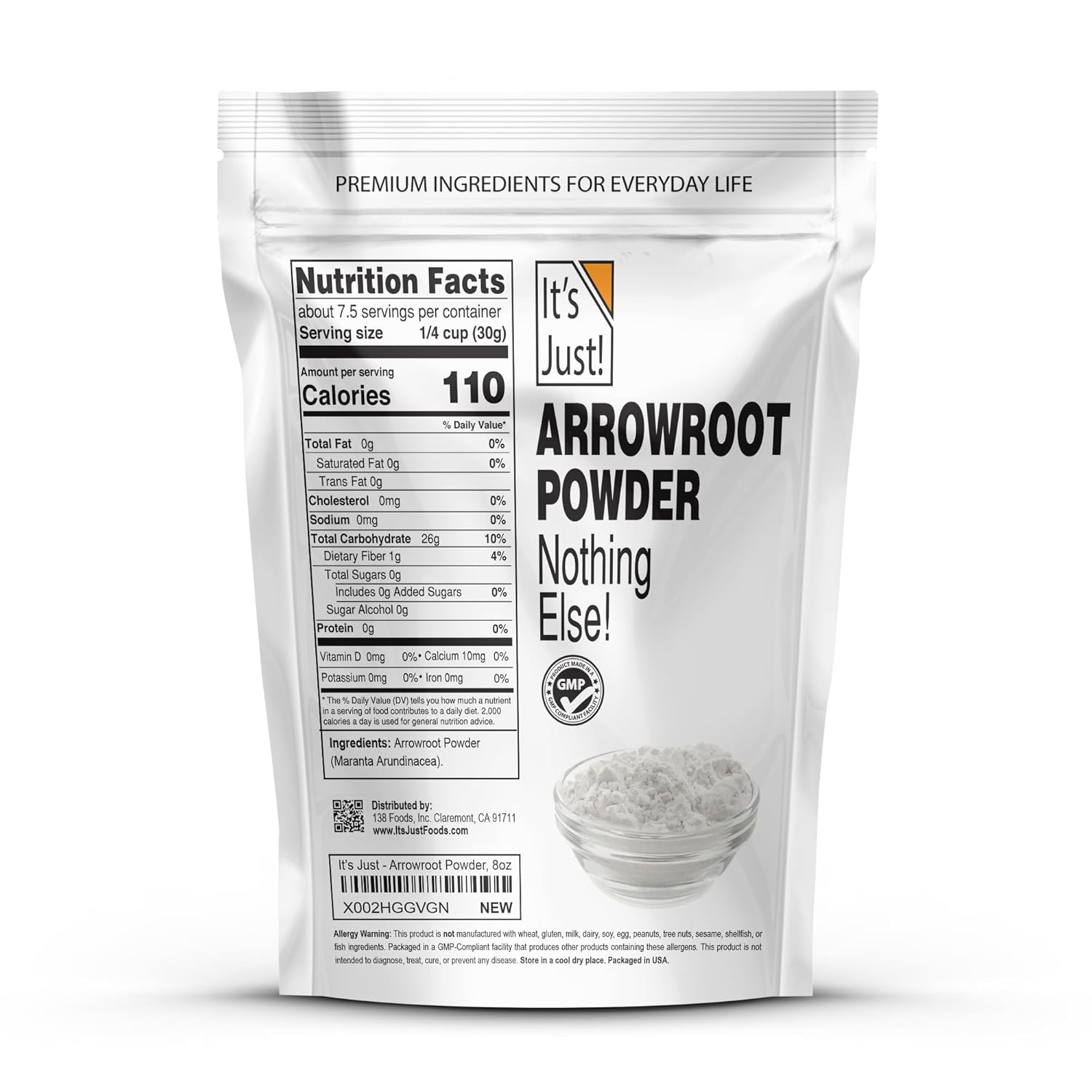 It's Just Arrowroot Powder 8oz natural thickener non-GMO gluten-free cornstarch substitute
