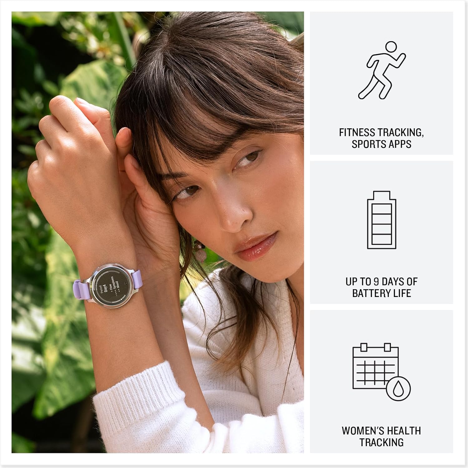 Garmin Lily® 2 Active, Small and Stylish Smartwatch, Built-in GPS, Hidden Display, Patterned Lens, Up to 9 Days Battery Life, Lunar Gold with Bone Silicone Band