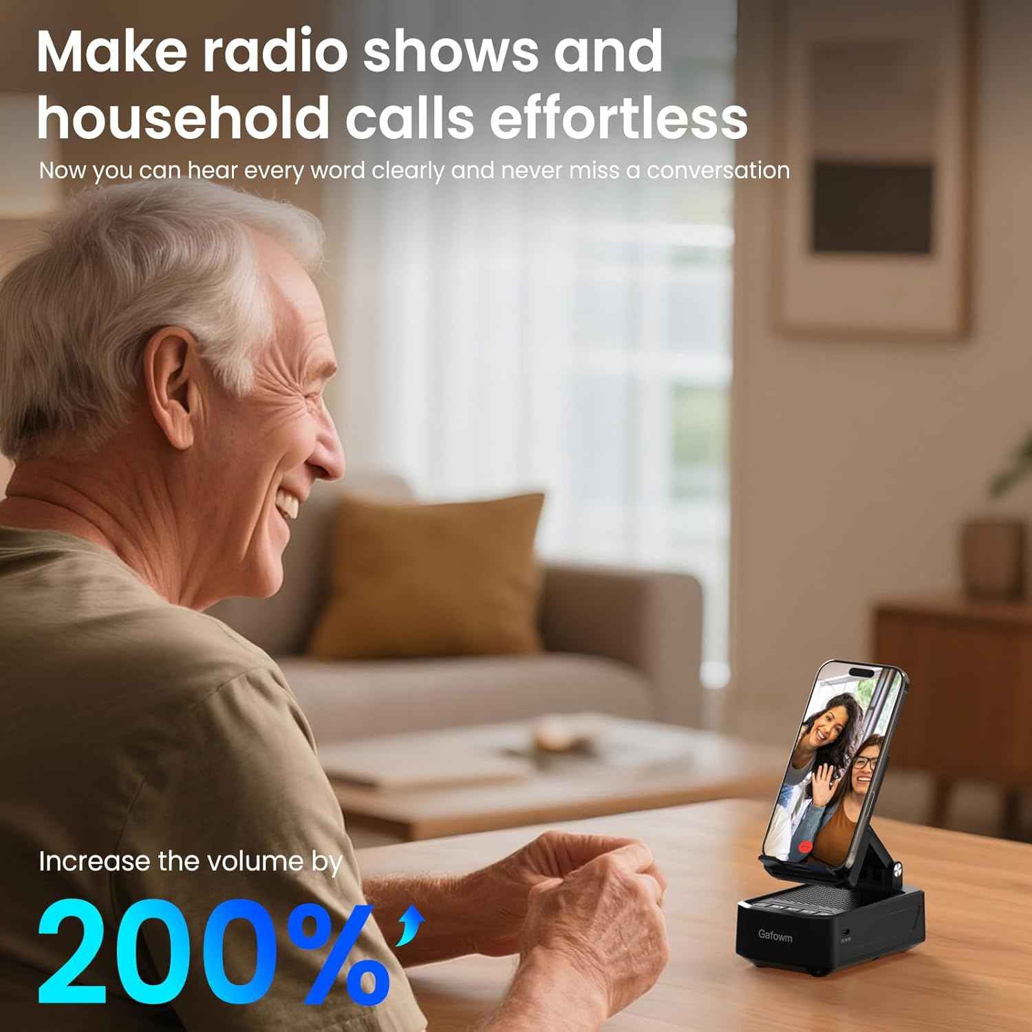 Cell Phone Stand with Instant Wireless Induction Bluetooth Speaker, No Bluetooth Pairing Needed, 1-Second Connection, HD Surround Sound, Practical Gifts for men, women, Dad, Mom, Hearing Impaired