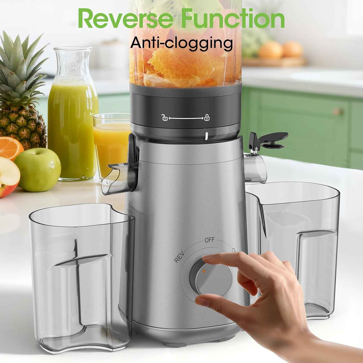 Juicer Machines, 5.3" Wide Feed Chute Cold Press Juicer for Whole Vegetables & Fruits, High Juice Yield, BPA Free (Slivery)