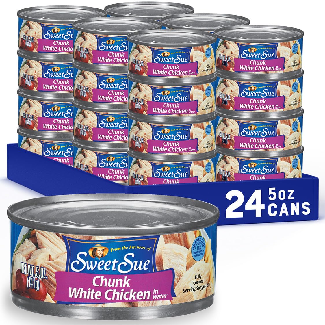 Sweet Sue Canned Chicken Breast with Rib Meat in Water, Gluten Free, Keto Friendly, 11g Protein per Serving, 5 oz (Pack of 24)