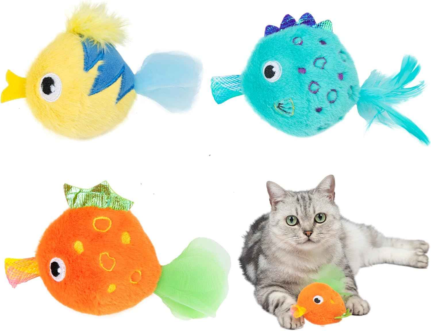 Catify by Best Pet Supplies Interactive Cat Toys – Plush, Motion-Activated & Squeaking Toys with Premium North American Catnip for Indoor Cats & Kittens - Squeaking Mice Set, Beige & Gray