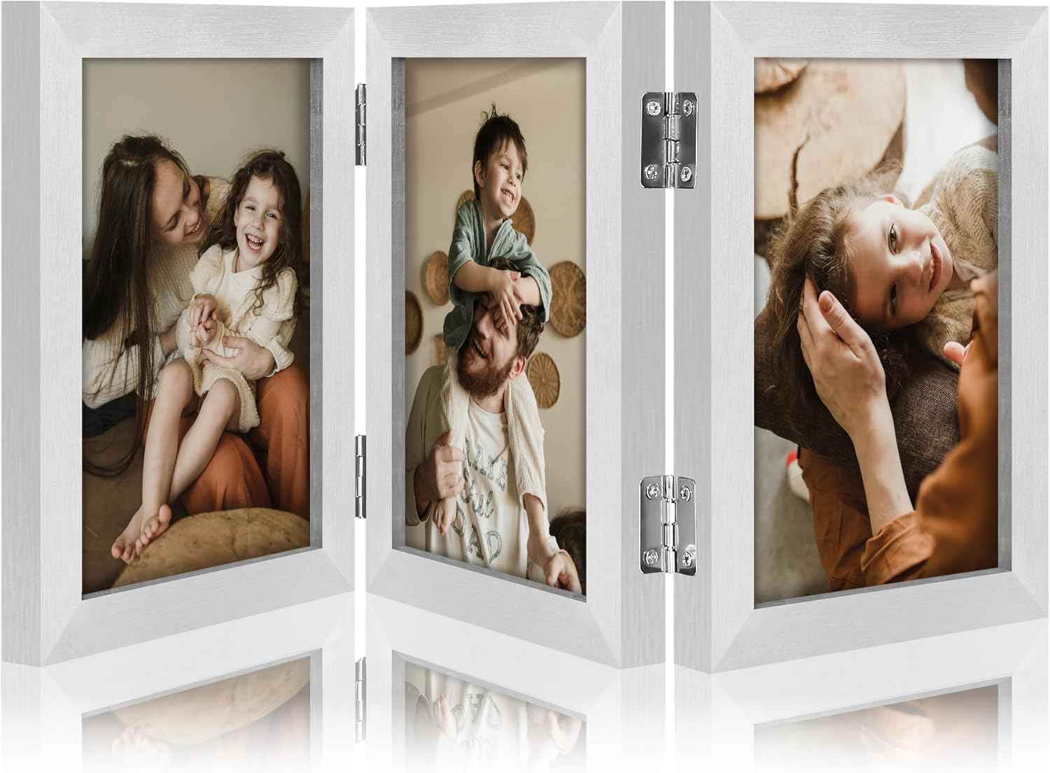 decorUhome Triple 4x6 Picture Frame Vertical, Engineered Wood Trifold Photo Frame with Plexiglass for Tabletop Display, 4x6, Black