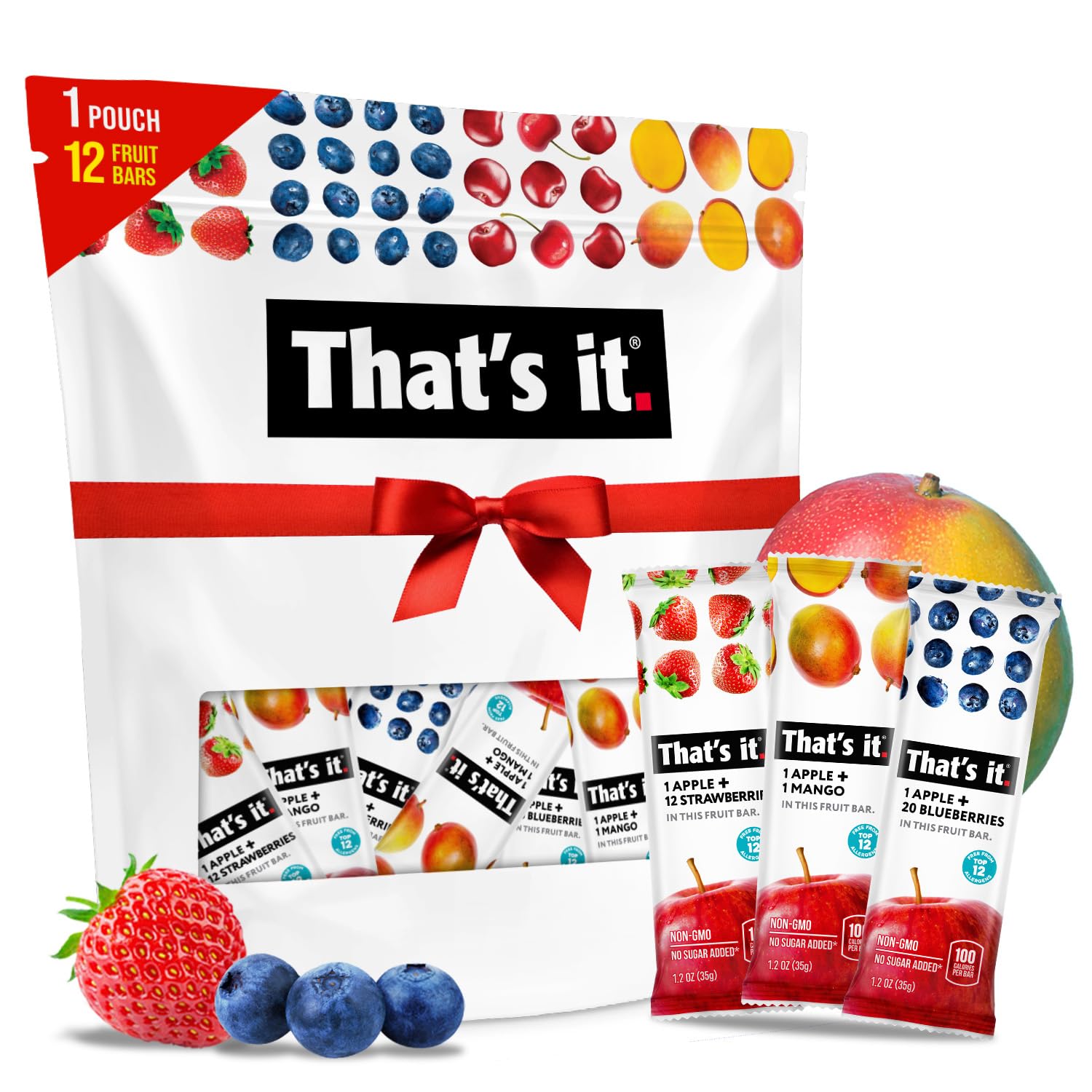 That's it. Variety Pack 100% Natural Real Fruit Bars, High Fiber Vegan Gluten Free Healthy Snacks for Adults & Paleo Children, Non GMO, No Added Sugar