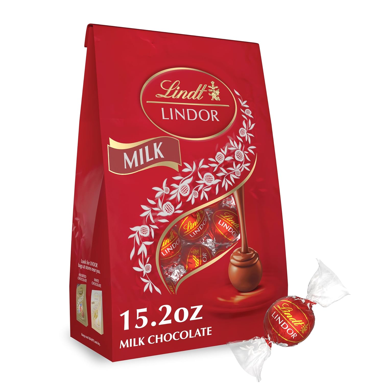 lindt lindor milk chocolate candy truffles 15.2 oz bag individually wrapped