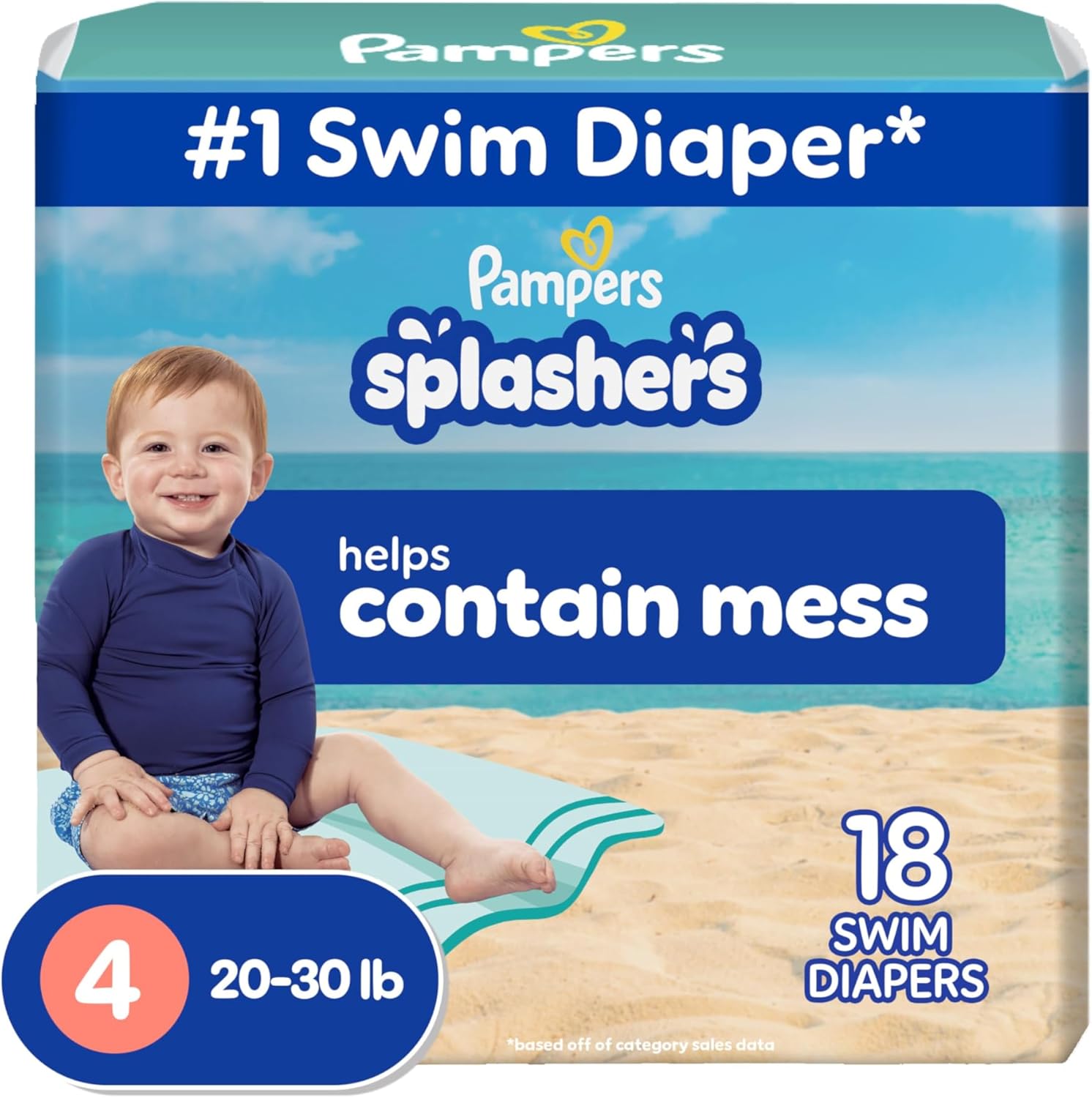 Pampers Splashers Disposable Baby Swim Diapers in Size 4, 18 Count, Gap-Free Protection