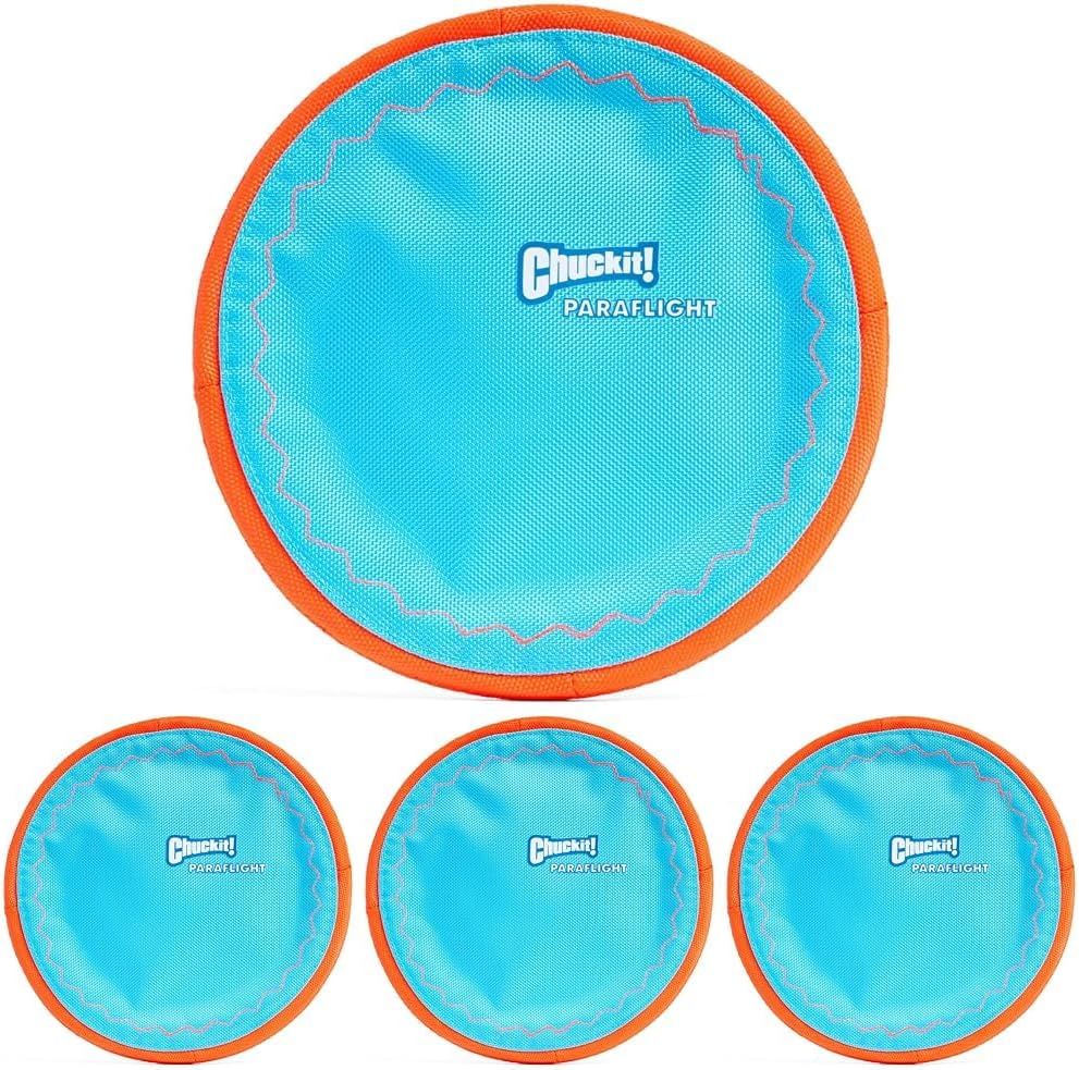 chuckit paraflight flying disc dog toy - water floating flyer - durable nylon with soft rubber edges - medium and large dogs - size large