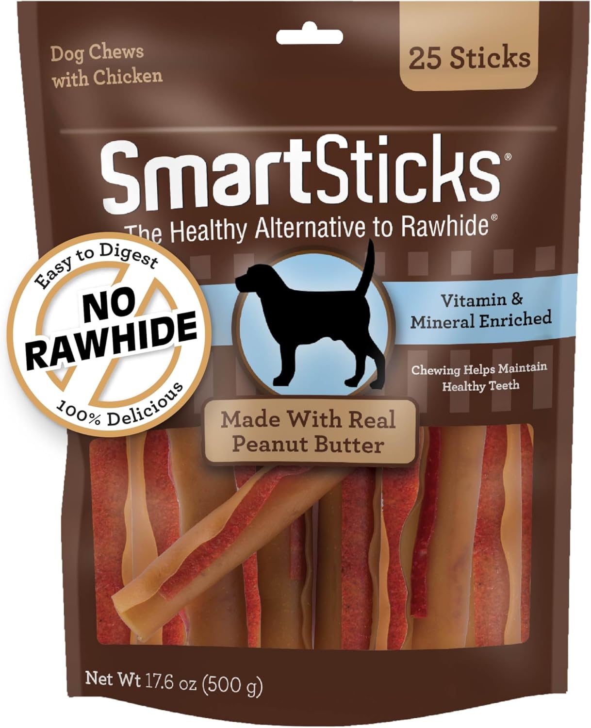 SmartBones SmartSticks with real peanut butter, rawhide-free chews for dogs, 25 count