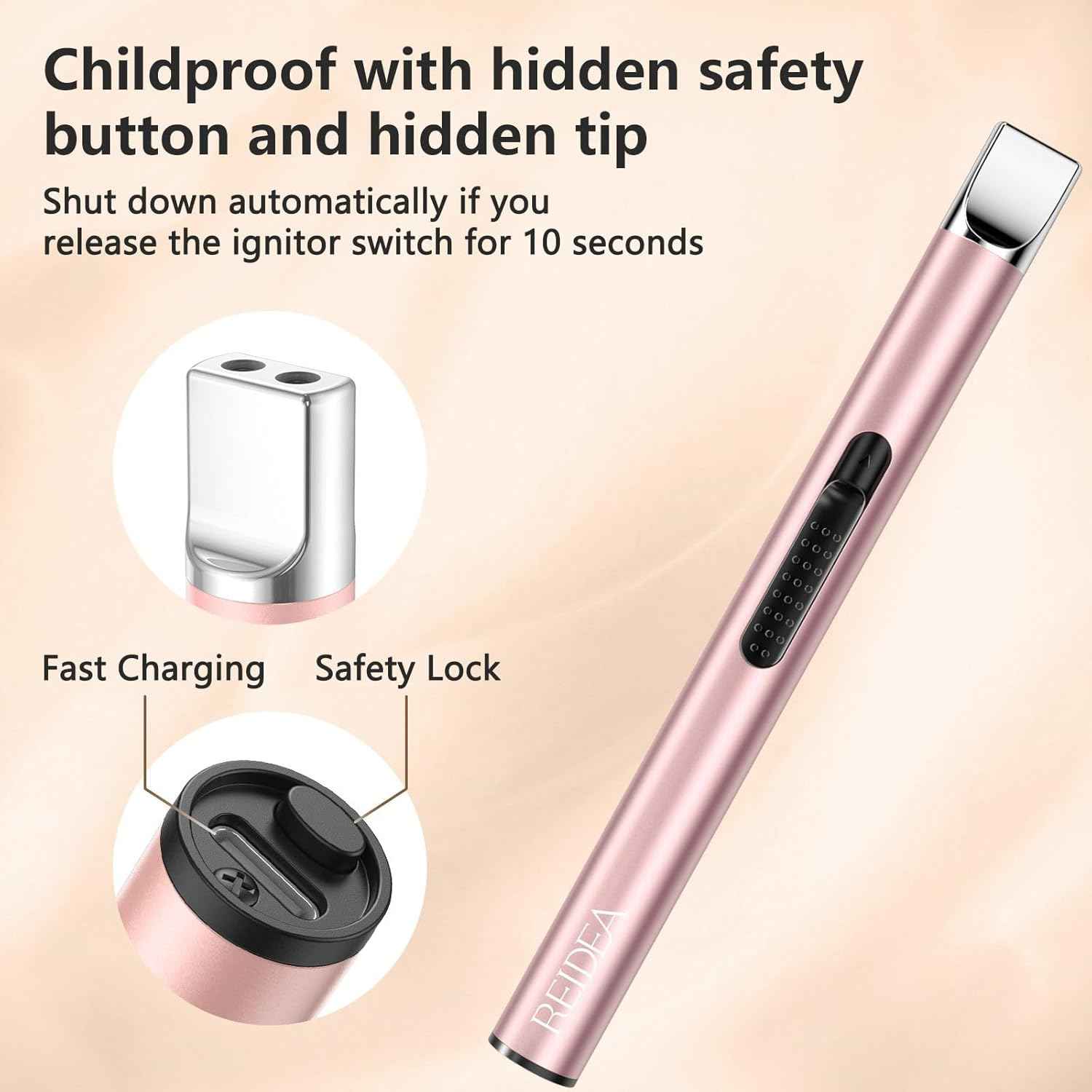 REIDEA Candle Lighter Long USB Rechargeable Arc Windproof Flameless with Safety Switch Buttom for Home Kitchen BBQ Camping Stove