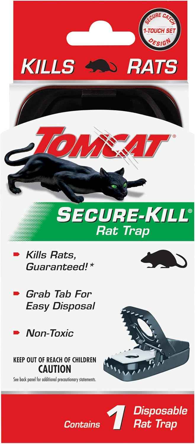 Tomcat Rat Snap Trap, 1 Rat Size Trap - Reusable - Effectively Kill Rats - Ideal for Home and Farm Use
