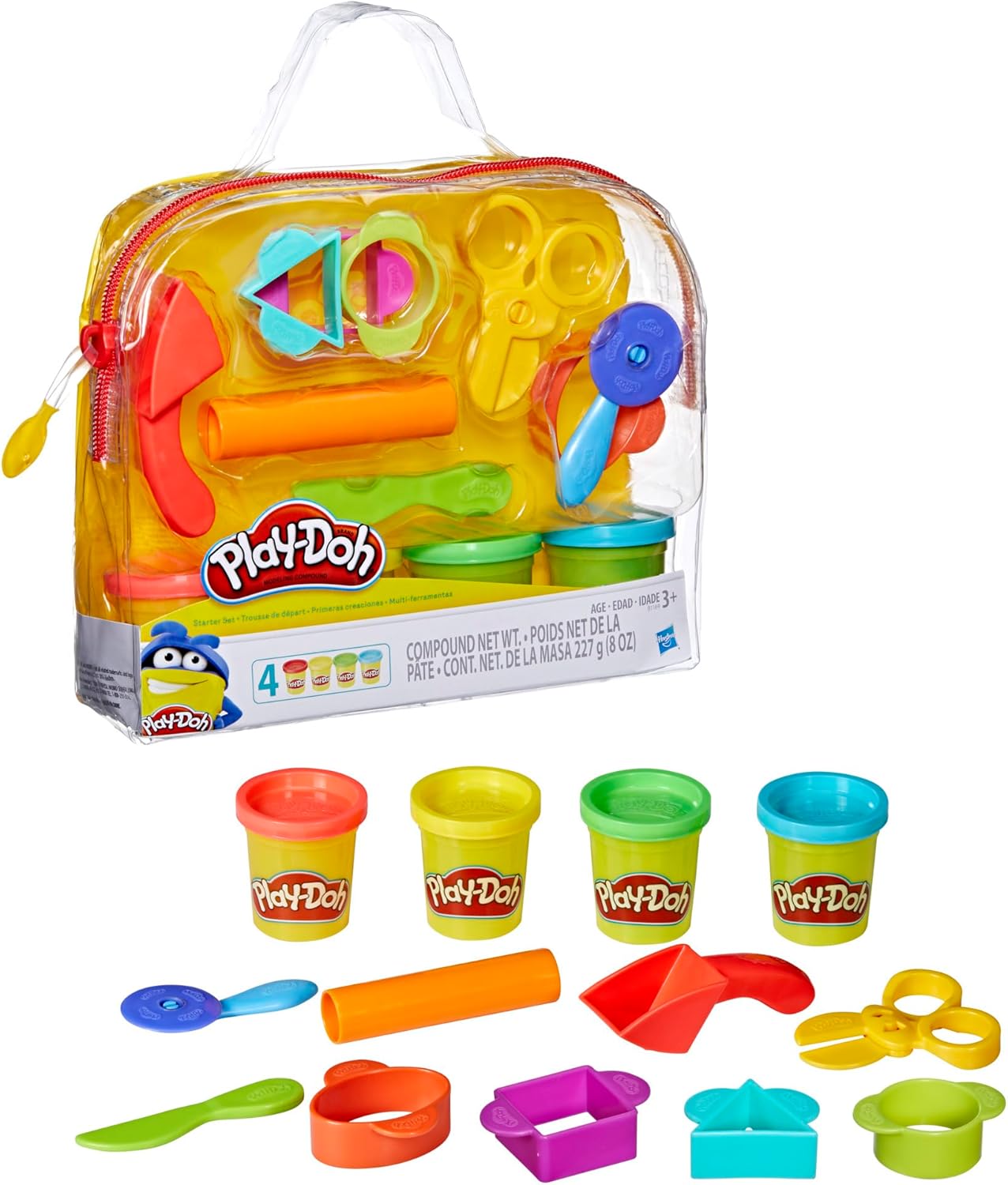 Play-Doh Starter Set 9-Piece Kit with Storage Tote & 4 Modeling Compound Cans, Arts and Crafts for Kids, Back to School Classroom Supplies, Preschool Toys, Ages 3+