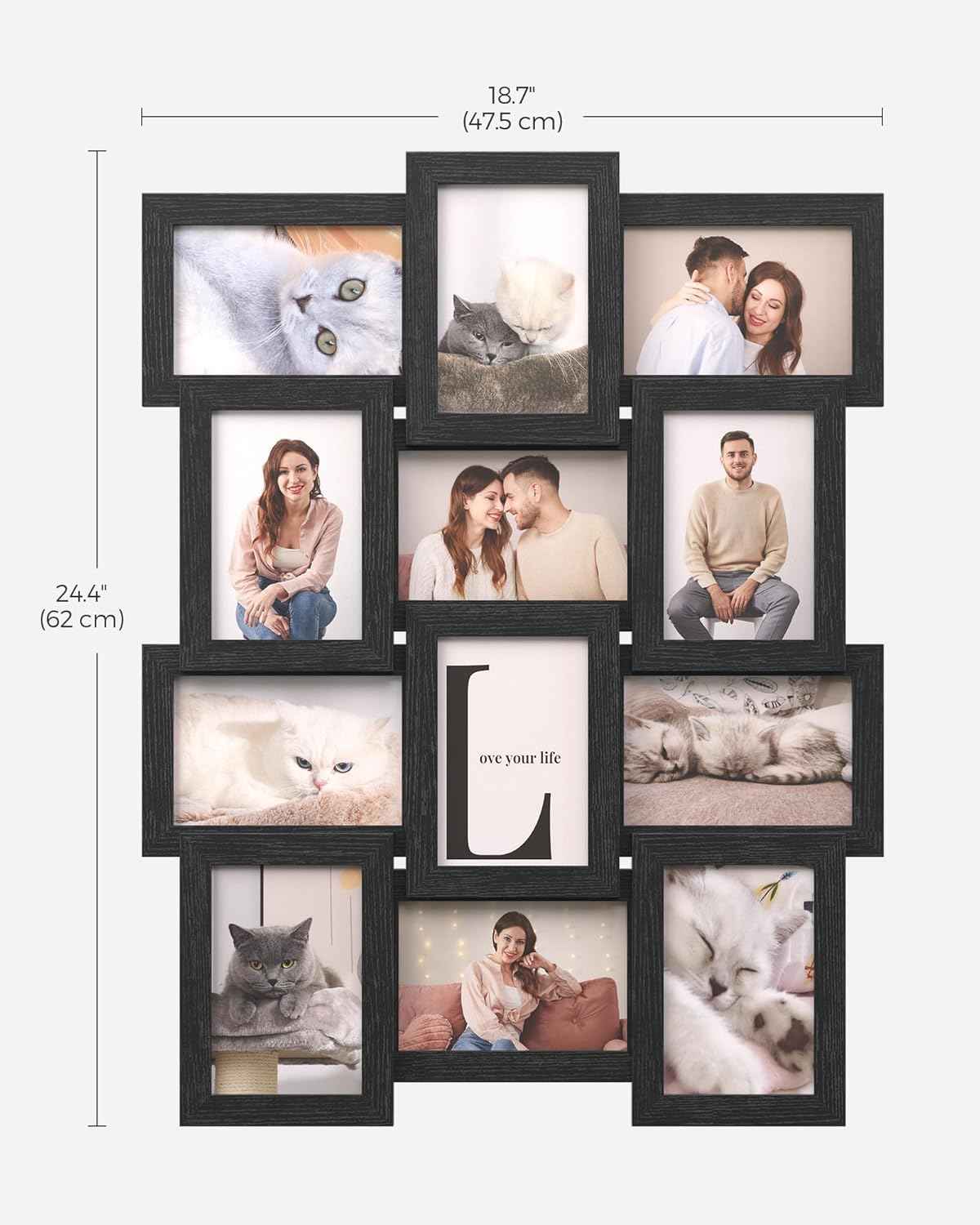 SONGMICS Collage Picture Frames, 4x6 for Wall Decor Set of 12, Multi Family Photo for Gallery Decor, Hanging Display, Assembly Required, Christmas Gift, Ink Black URPF26BK