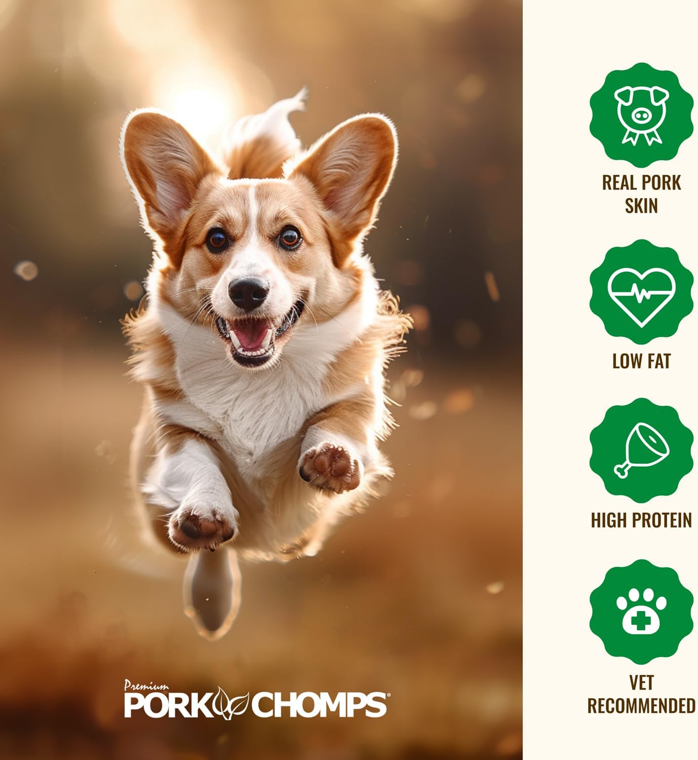 Pork Chomps Roasted Pork Skin Dog Chews, 6-inch Twists, 100% Rawhide Free, 15 Count