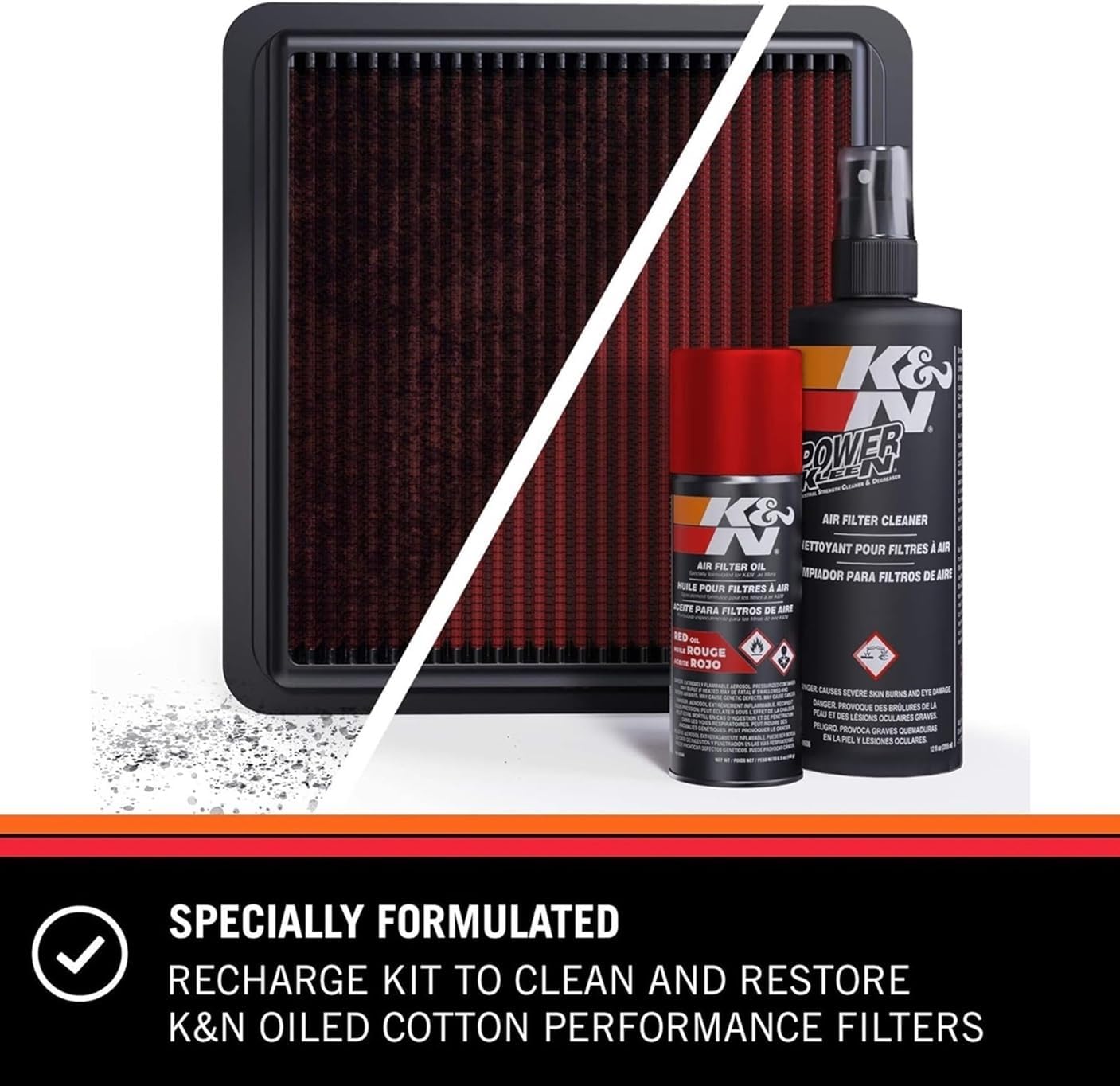 K&N Engineering FLTR CARE SERVICE KIT for oiled K&N air filters, restores performance and efficiency