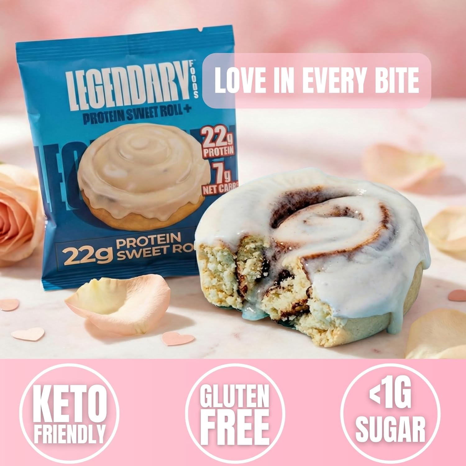 Legendary Foods Gluten-Free, Low Carb Cinnamon Roll Protein Bars, 22g Protein, 10-Pack