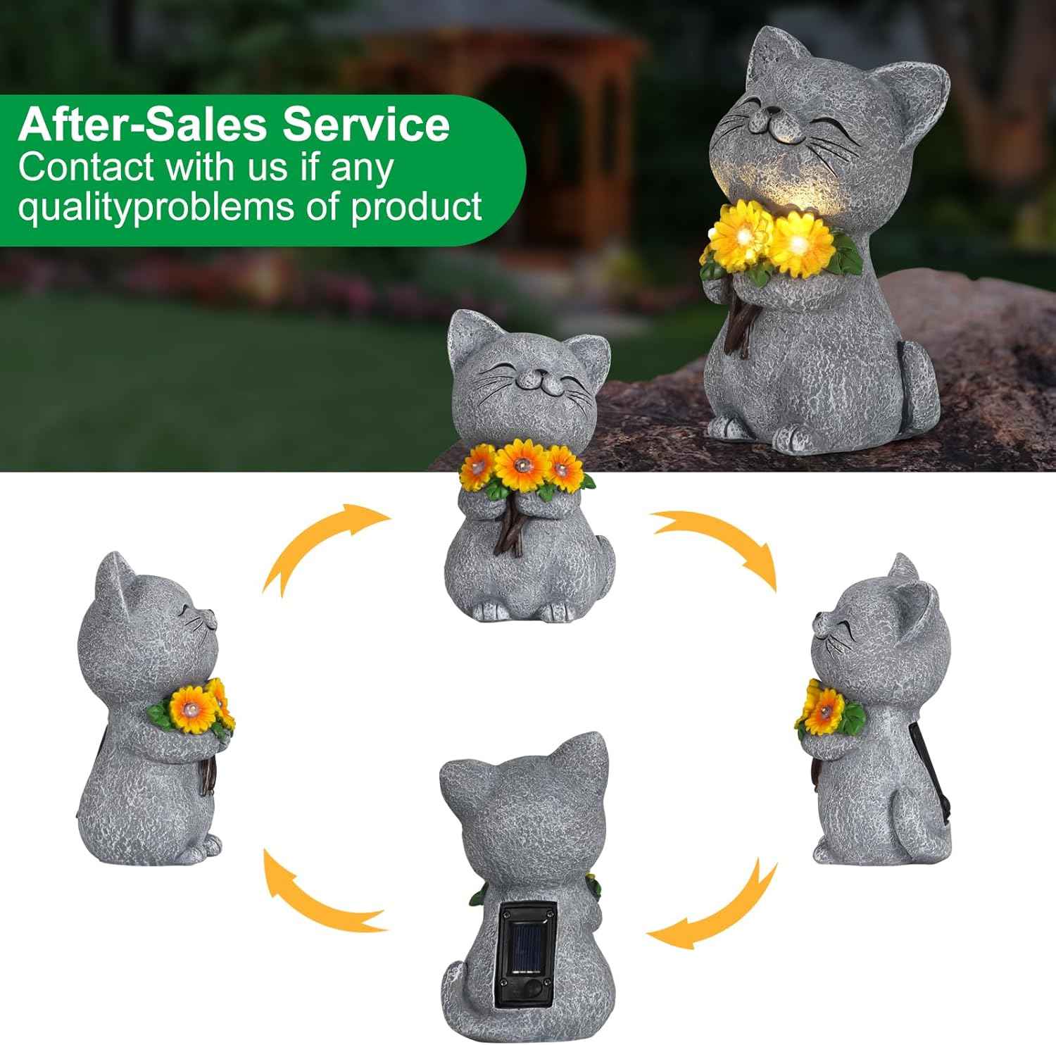 Solar Garden Statues Cat with Daisy and LED Lights Birthday Gifts for Women Mom Grandma Solar Outdoor Cat Decor for Outside,Outdoor Solar Lights for Yard, Garden and Patio, Unique Gift for Women