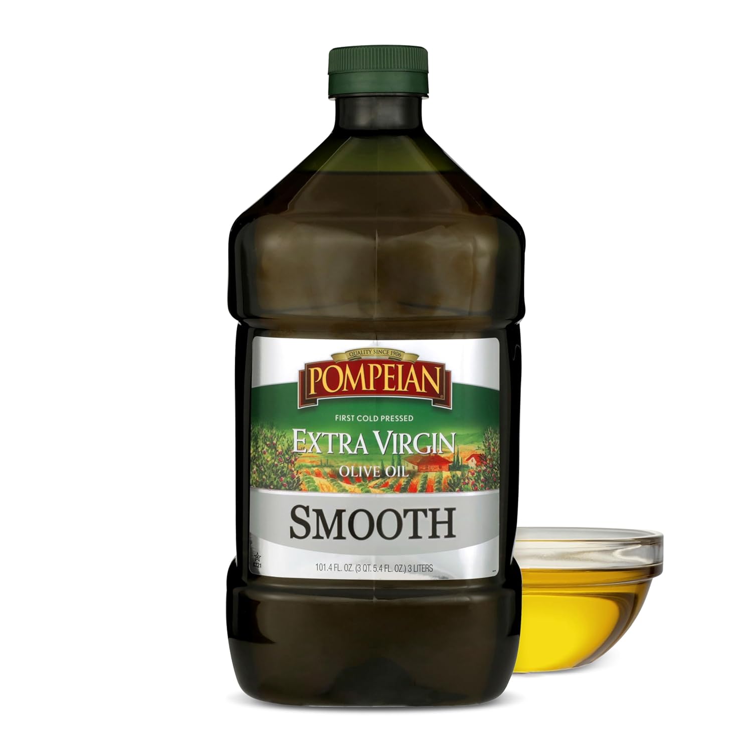 pompeian smooth extra virgin olive oil, contains polyphenols, 101 fl oz, first cold pressed