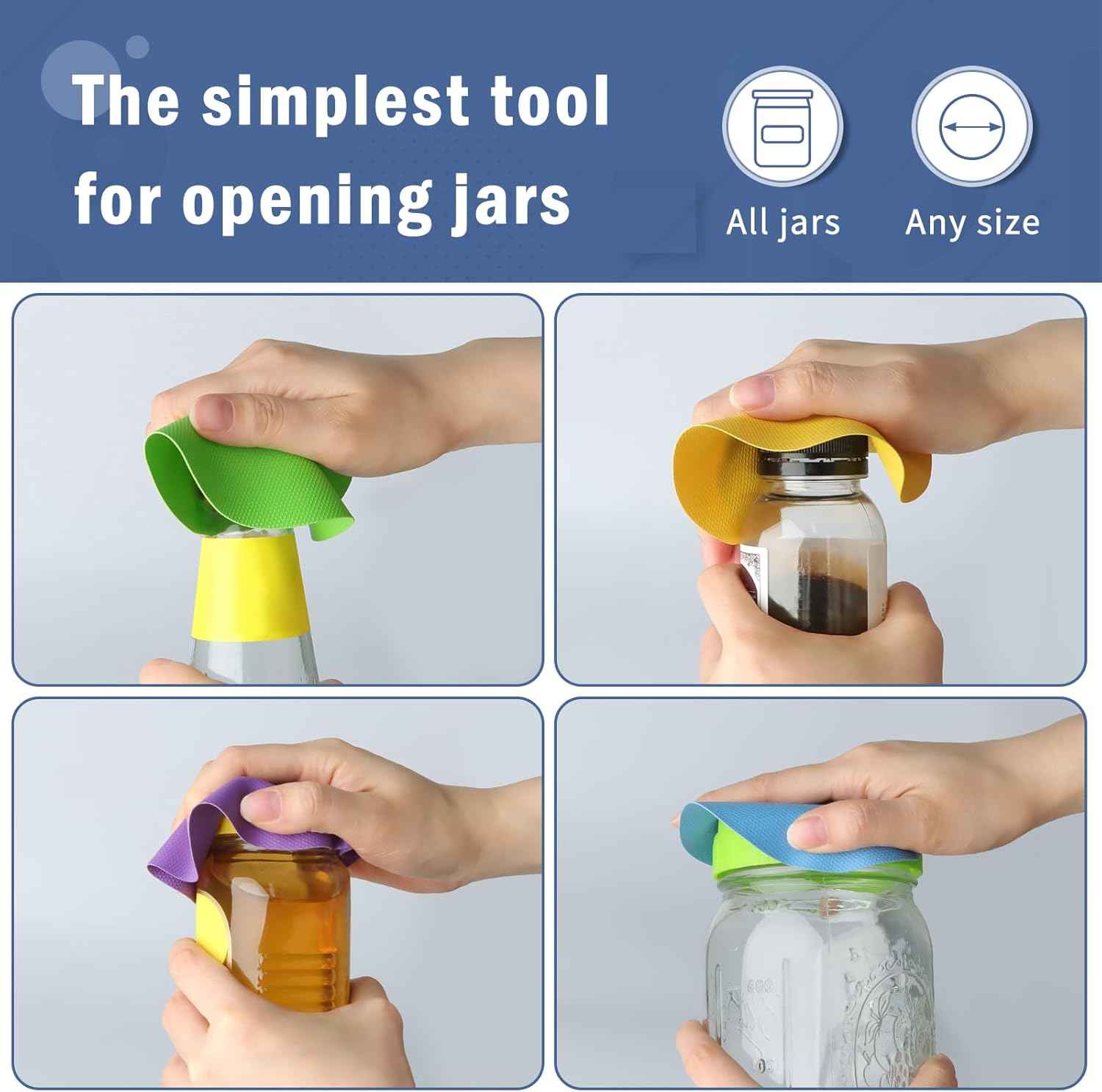 Aixoom Rubber Jar Opener Pads Set of 4, Round Heat-insulated Non-Slip Gripper Pads for Jars, Kitchen Tool for Easy Opening (Circle)