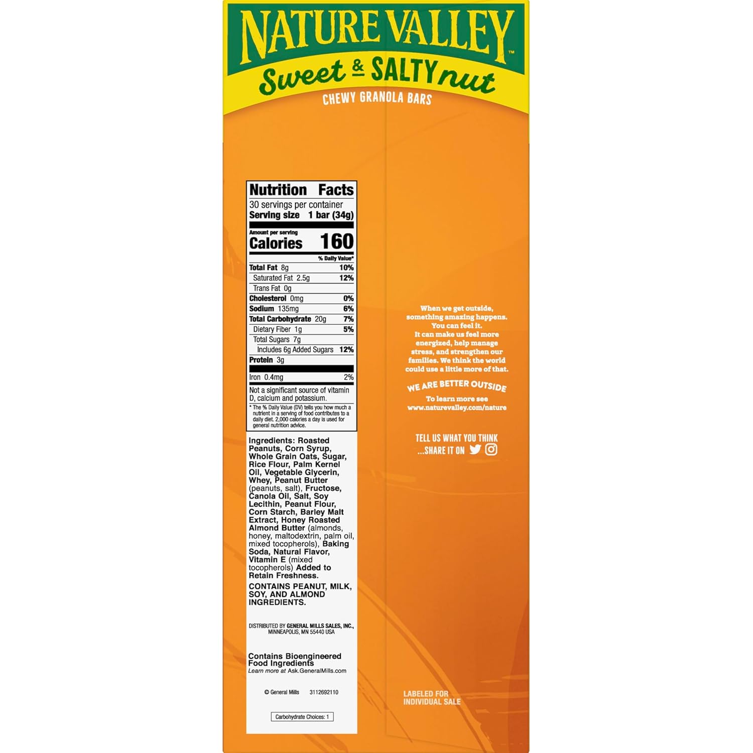 Nature Valley Sweet and Salty Peanut Granola Bars, 30 Bars, 36 OZ, Snack Bars