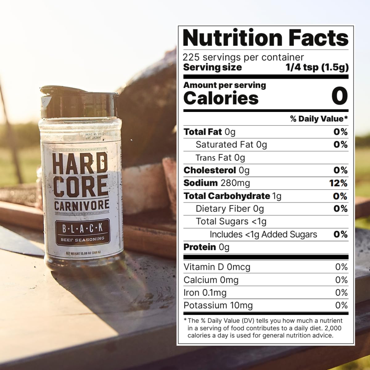 Hardcore Carnivore Black activated charcoal meat seasoning rub 13 oz Texas-made blend for steak brisket burgers BBQ grilling and smoking