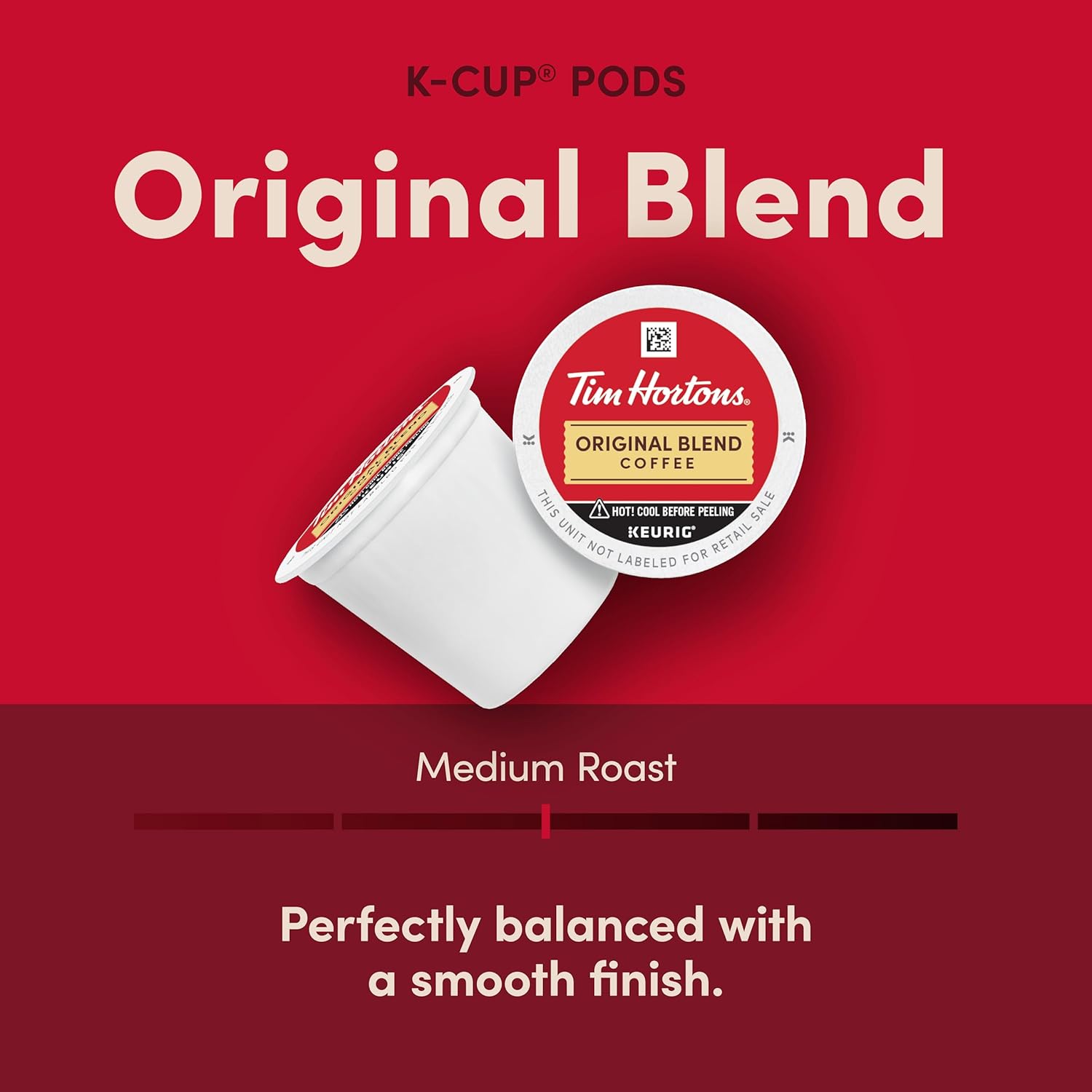 Tim Hortons Original Blend, Medium Roast Coffee, 100ct K-Cup Pods for Keurig Brewers, Single-Serve