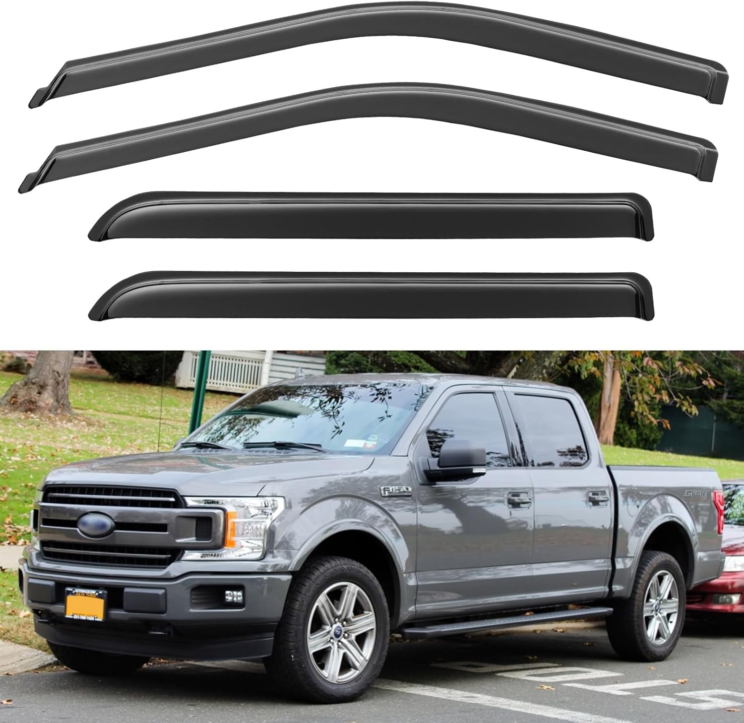 Window Visors Rain Guards for 2015-2026 Ford F150 SuperCrew, Out-Channel Sun Rain Shades Window Vent Deflectors for 2017-2026 F-150 Raptor F250 F350 F450 F550 Super Duty Crew Cab, for Full-Size Cabs