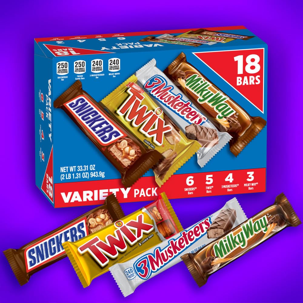 snickers, twix, milky way & 3 musketeers individually wrapped full-size milk chocolate candy bars bulk assortment 33.31 oz 18 bars
