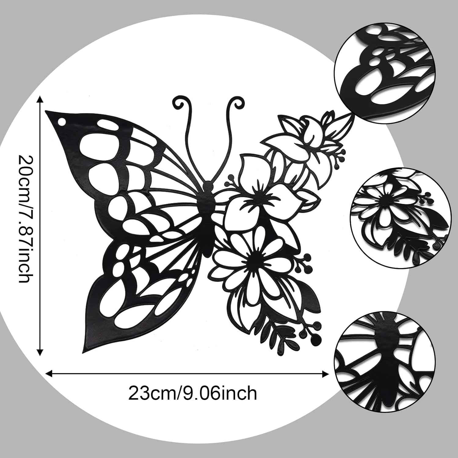 EZ4ENCE Butterfly Decoration Wall Art Boho Home Decor Hanging Appearance Metal Flower for Bedroom Living Room Wall,Black(Medium)